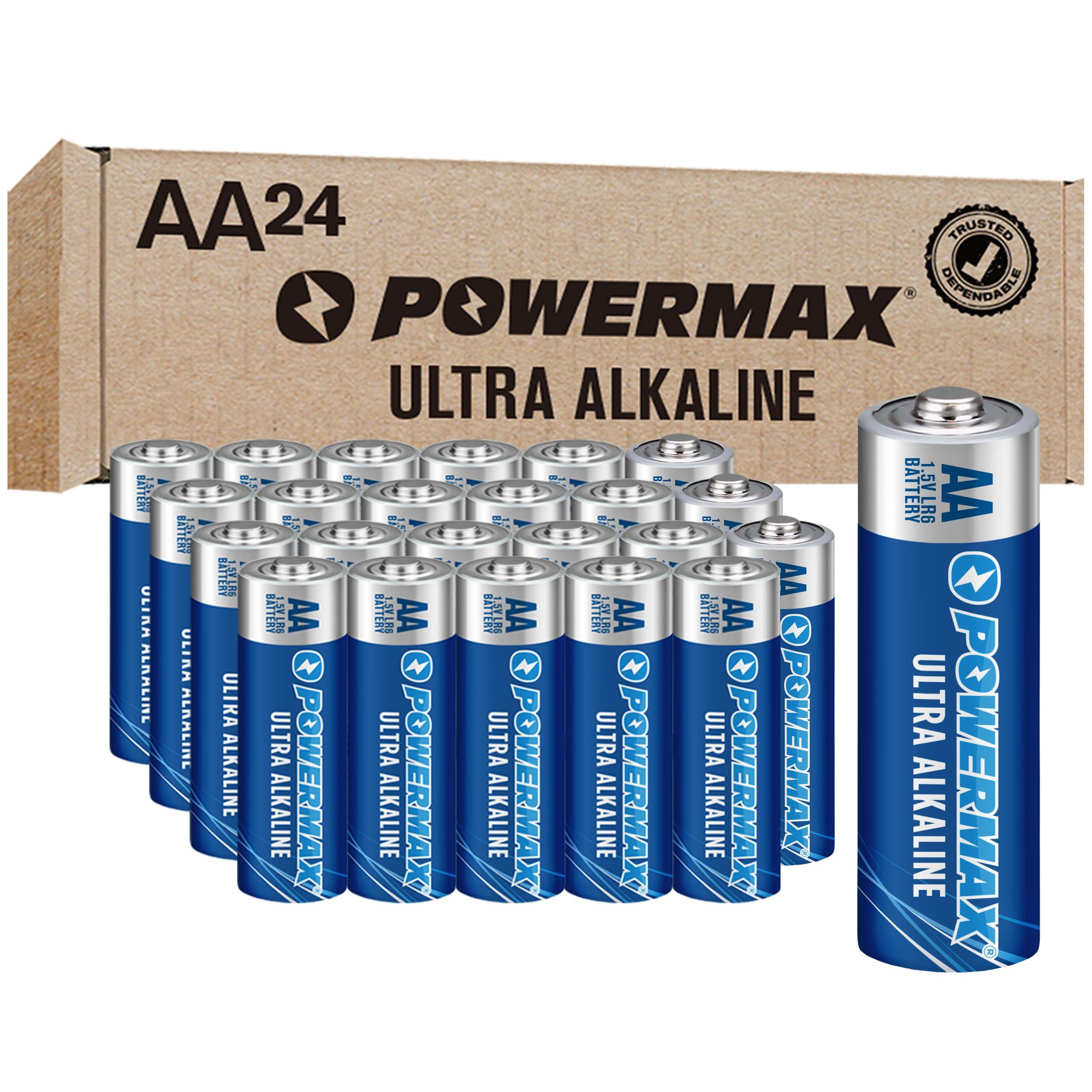 Powermax 24-Count Double AA Batteries, Ultra Long Lasting Alkaline Battery for Home and Office, 10-Year Shelf Life, Reclosable Packaging