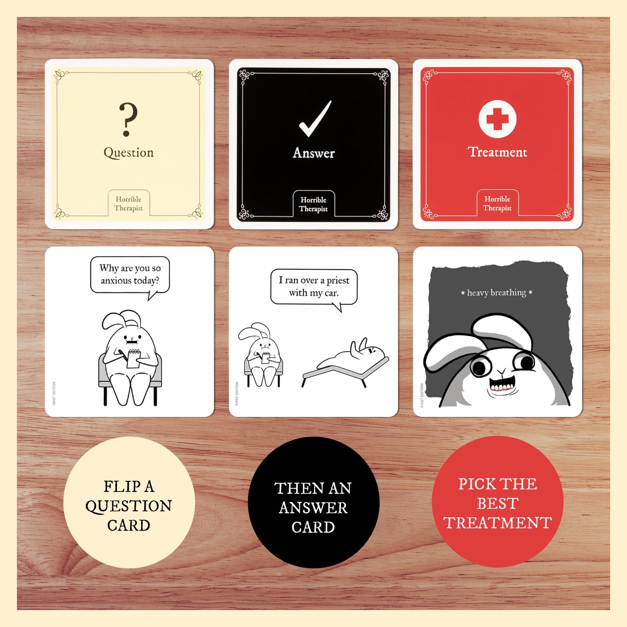 Exploding Kittens Horrible Therapist: Extra Horrible Edition 3-8 Players - Ages 17+ - 15 Minutes to Play - Comic Building Card Game - Ideal for Party, Family Game Night - White - Image 4