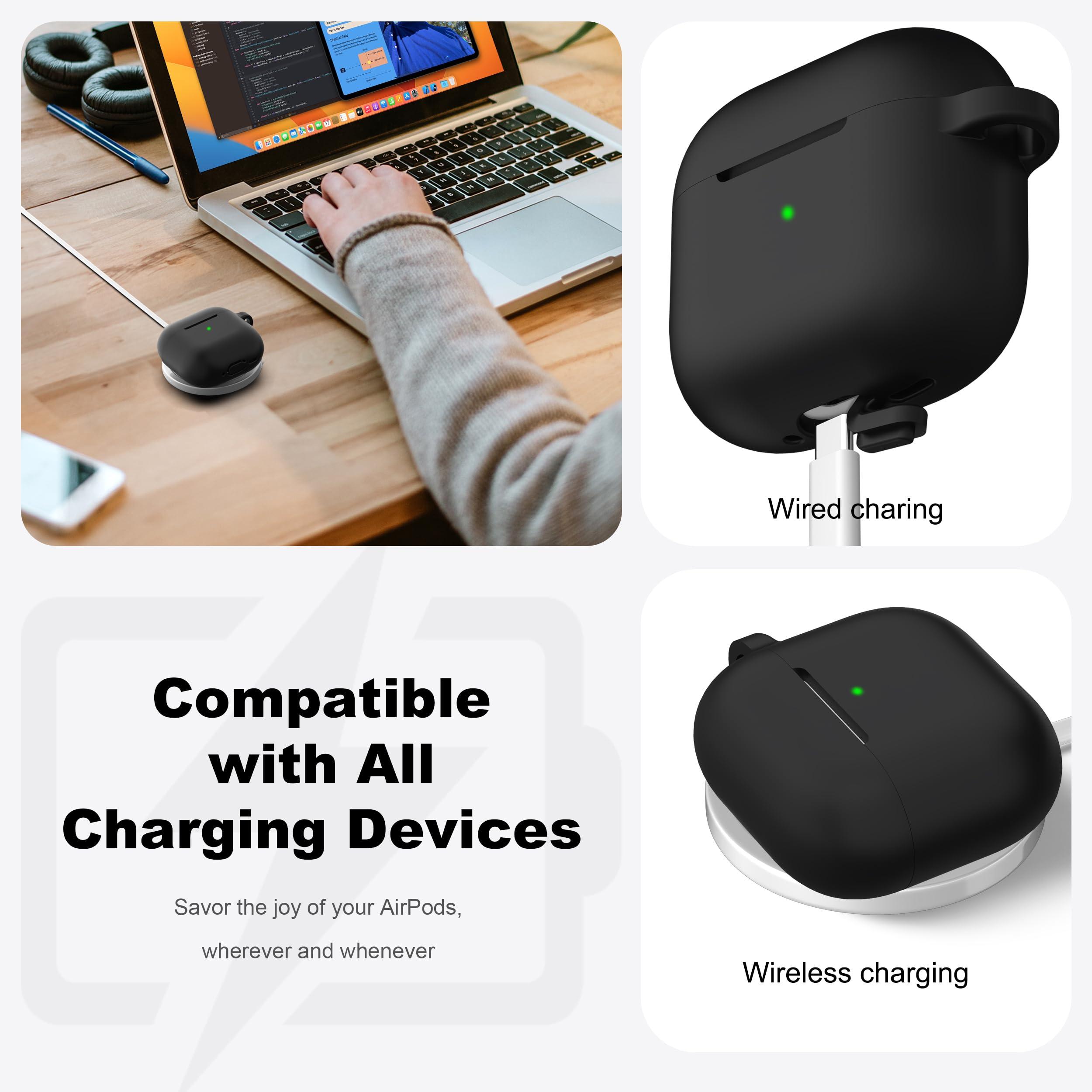 R-fun for AirPods 4 Case with Cleaner Kit,Full Protective Soft Skin Silicone Cover with Keychain for AirPods 4 Gen Case for Men Women,Compatible with Apple AirPods 4th Genaration case 2024,Black - Image 3