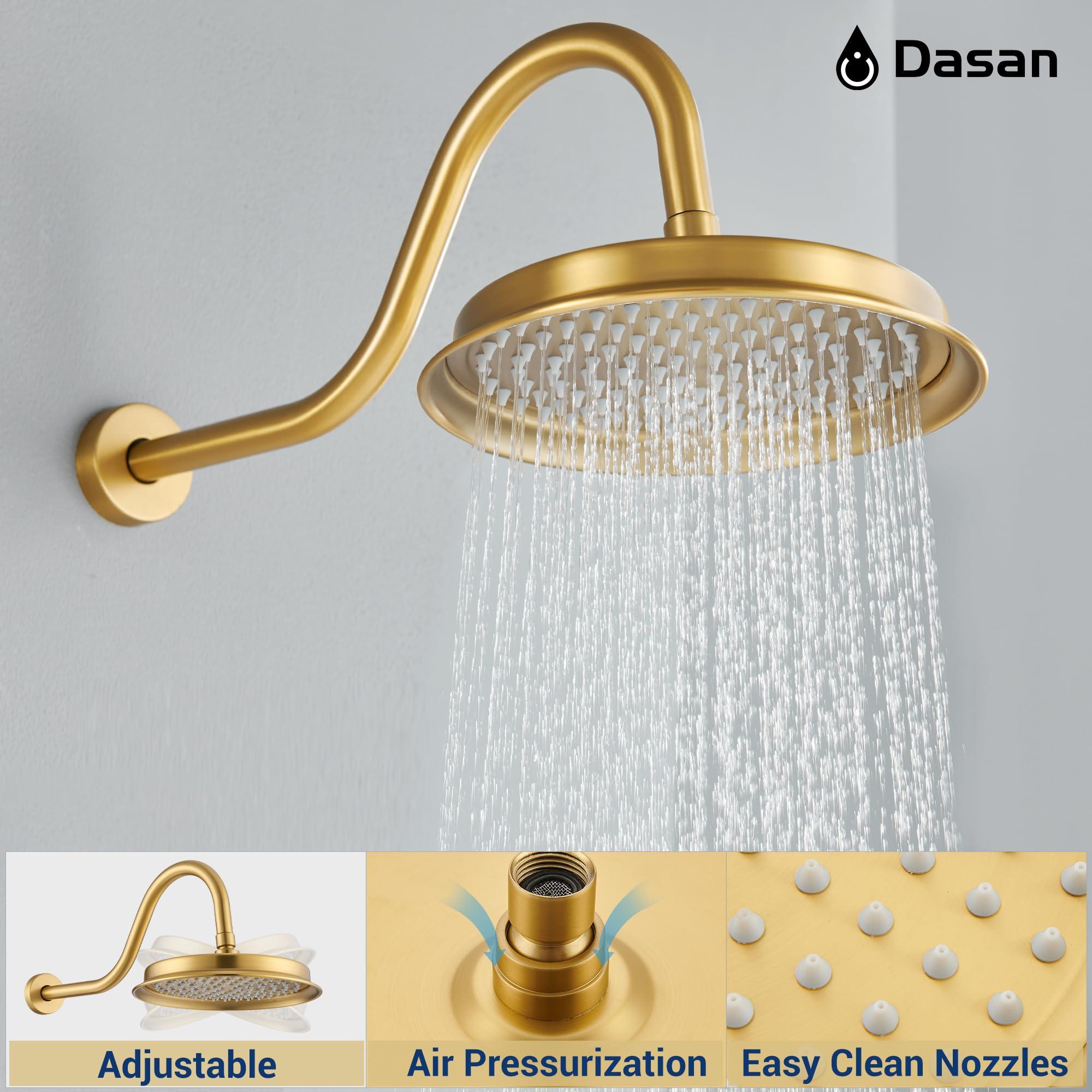 DASAN Brushed Gold Shower System with Tub Spout, Tub and Shower Faucet Combo Set with Valve & Trim Kit Bathtub Shower Faucet Set Bathtub Shower System with Rainfall Shower Head & Handheld, AT309W-BTG - Image 4