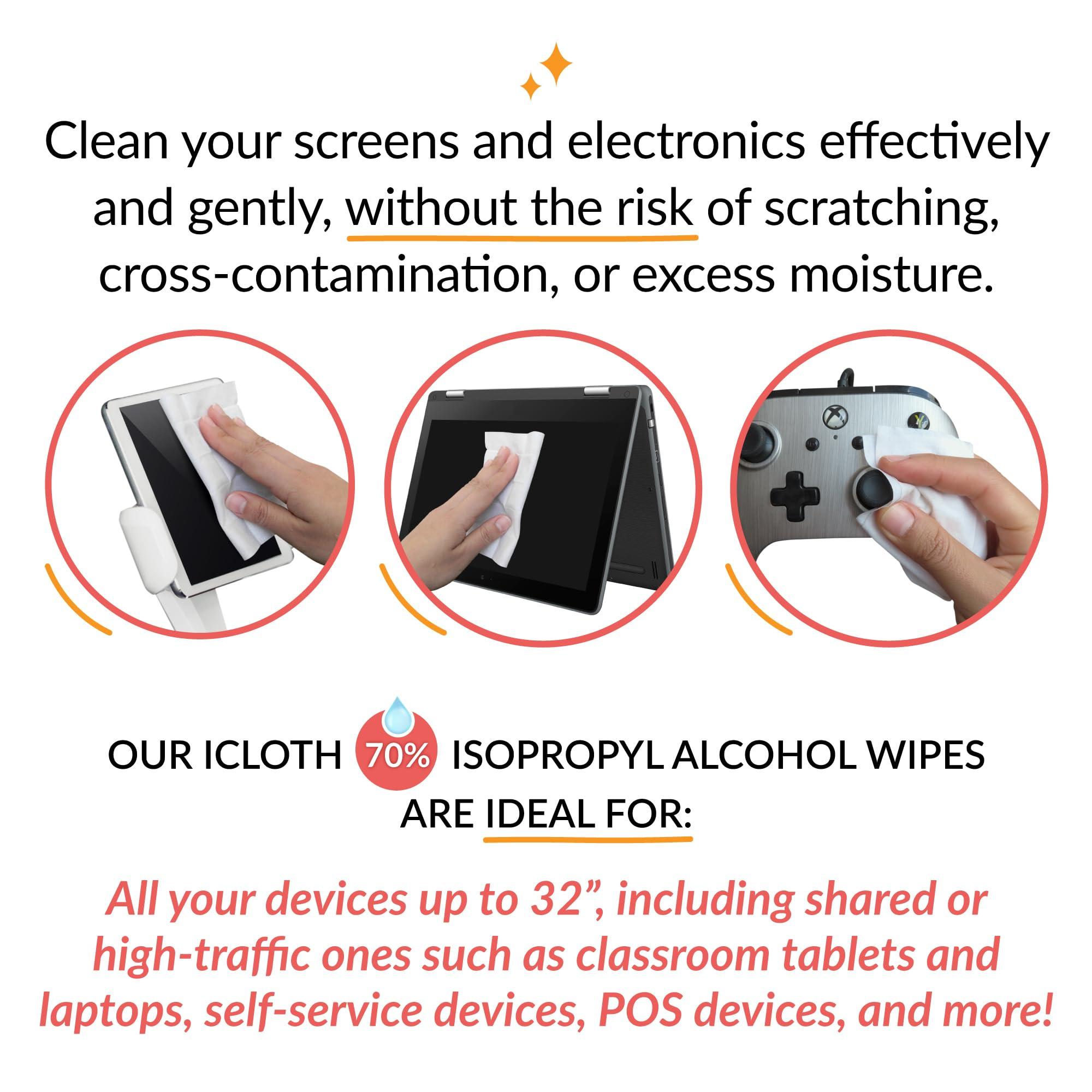 iCloth 70% Isopropyl Alcohol Large Screen and Electronics Wipes, Lint-Free, Streak-Free, Fast-Drying, Removes Dust and Fingerprints (50 Wipes) - Image 2