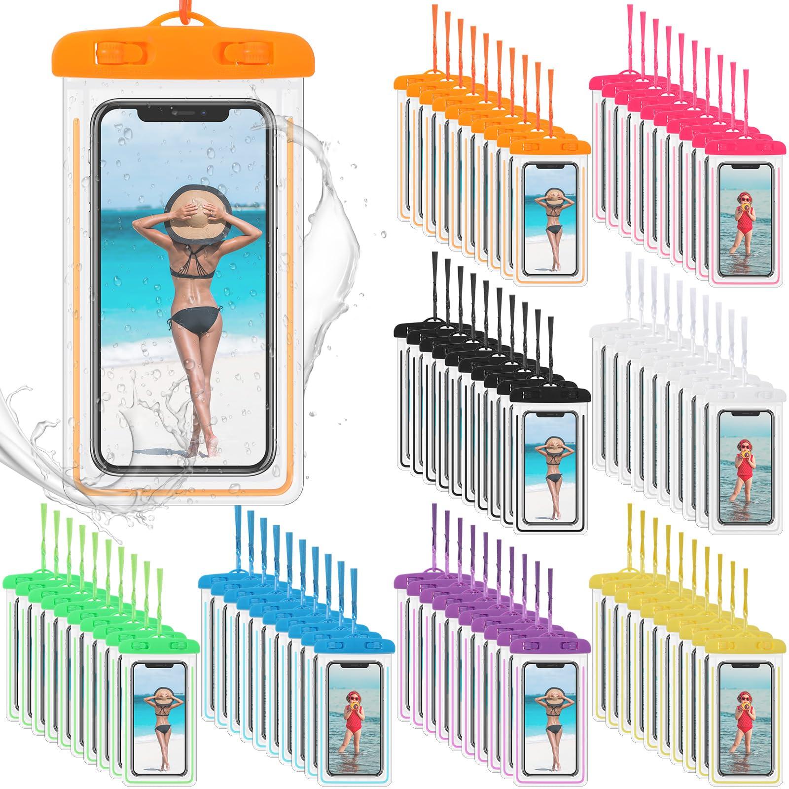Abbylike 80 Pcs Universal Waterproof Phone Pouch Multicolor Waterproof Phone Case Dry Bag with Lanyard Glow in The Dark Outdoor Swimming Snorkeling Bag Beach Travel Must Haves for Smartphone up to 7''