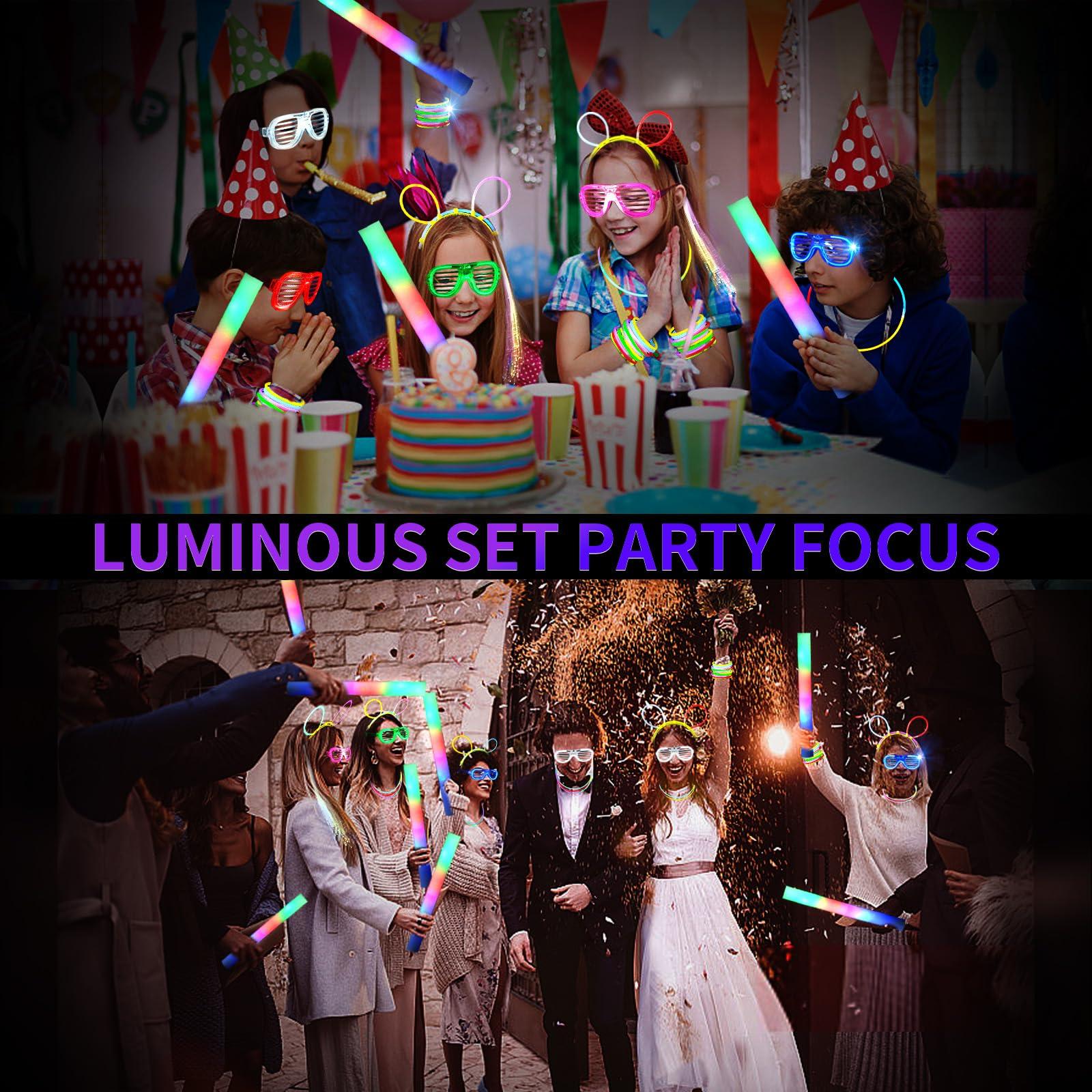 272 PCs Glow Party Supplies, 24 Foam Glow Sticks, 24 LED Glasses and 200 Glow Sticks ＆ Bracelets, 12 Glow sticks headband 12 Fiber Optic Hair Light，Glow Neon Party Favors for Wedding, Concert, Raves - Image 5