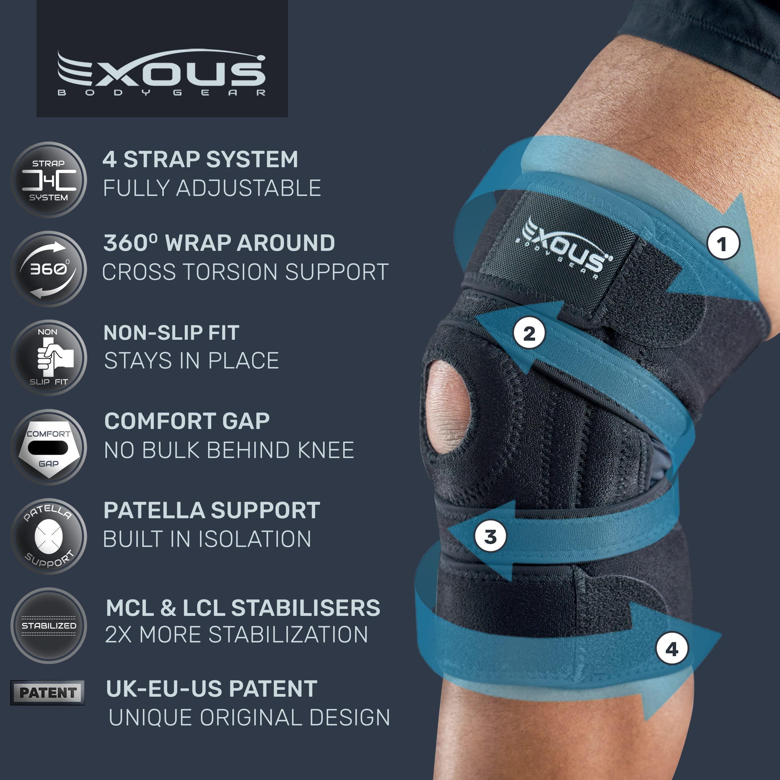 EXOUS BODYGEAR Knee Brace Meniscus Tear Support For Arthritis Acl, Mcl Pain Patented 4-way Adjustable Wraparound Strap Dual Side Stabilizer For Patella Stability Size [medium] - Image 2