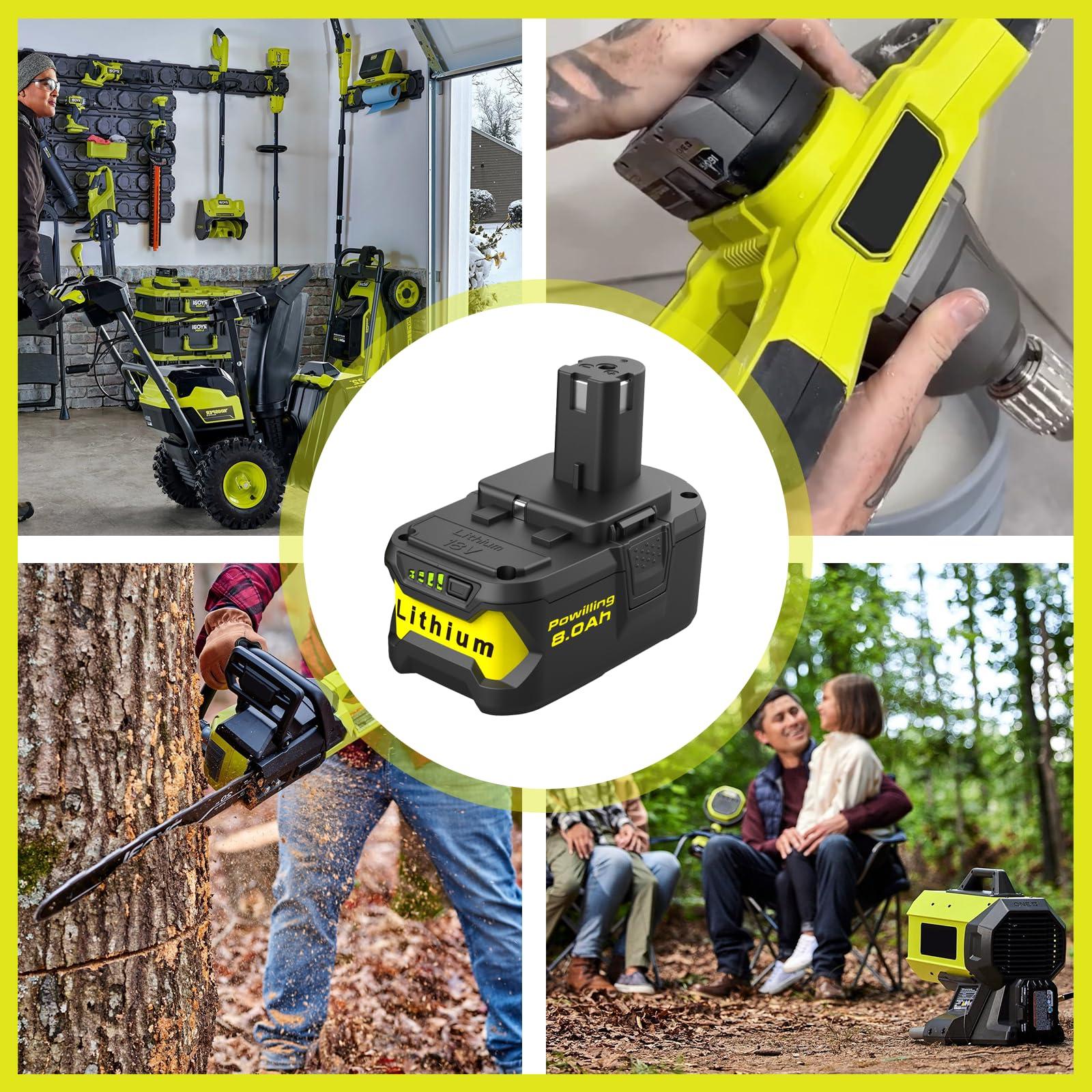 Powilling 2Packs 8.0Ah Battery Replacement for Ryobi 18V Battery, 18 Volt Lithium ion Batteries for Ryobi One 18V Cordless Tools P108 P107 P105 P104 P103 P102 - Image 6