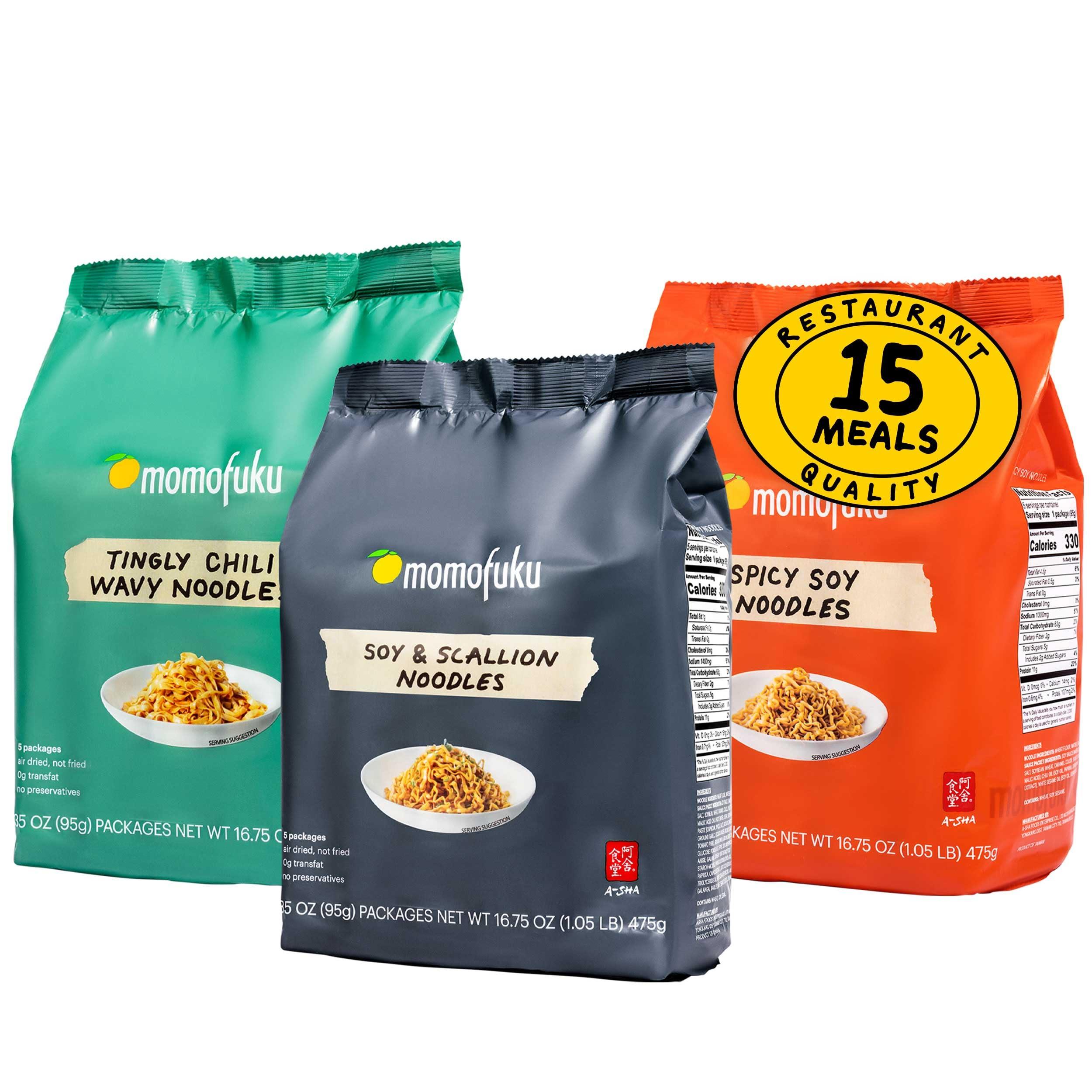 Momofuku Ramen Noodle Variety Pack by David Chang, 15 Count (Pack of 3) Air-Dried Vegan Instant Noodles with Sauce