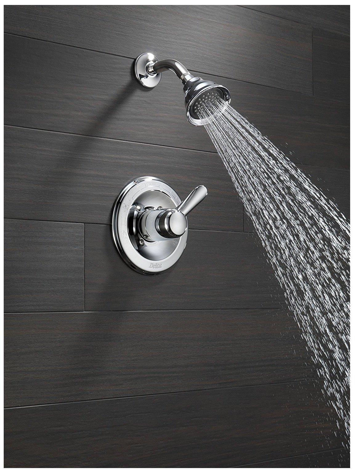 Delta Faucet Lahara 14 Series Single-Function Shower Faucet Set, 5-Spray Shower Head, Shower Handle, Chrome Shower Faucet, Delta Shower Trim Kit, Chrome T14238 (Valve Not Included), Without Rough - Image 2