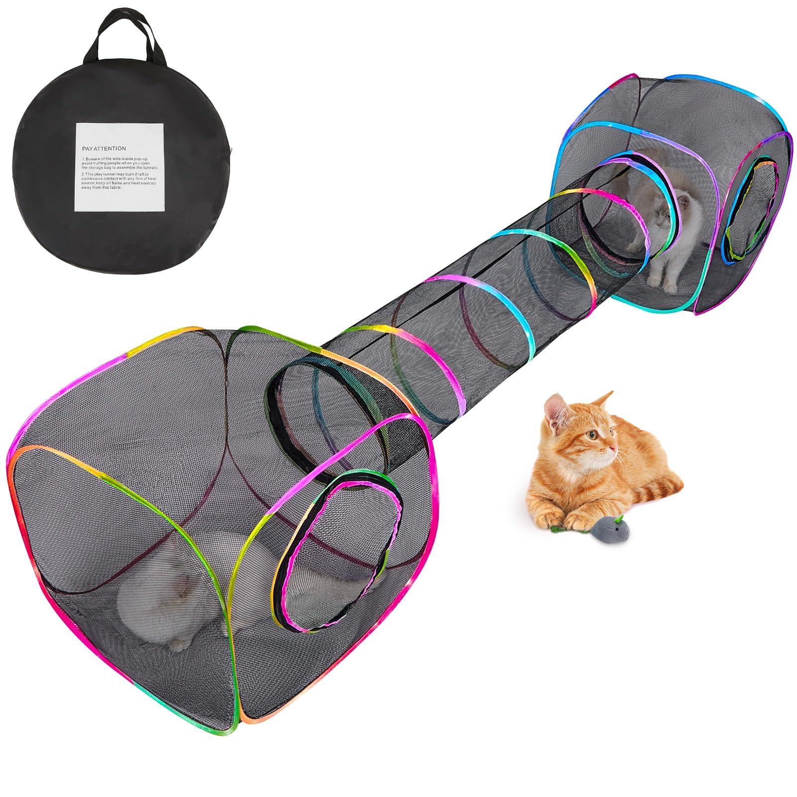 Outdoor Cat Enclosures Portable Cats Tunnel with Carry Bag Breathable Kitty Tent Outdoor with 2 Mouse Toys Outside Cat Enclosure for Indoor Cats (2 Cubes + Run Tunnel) - Image 9