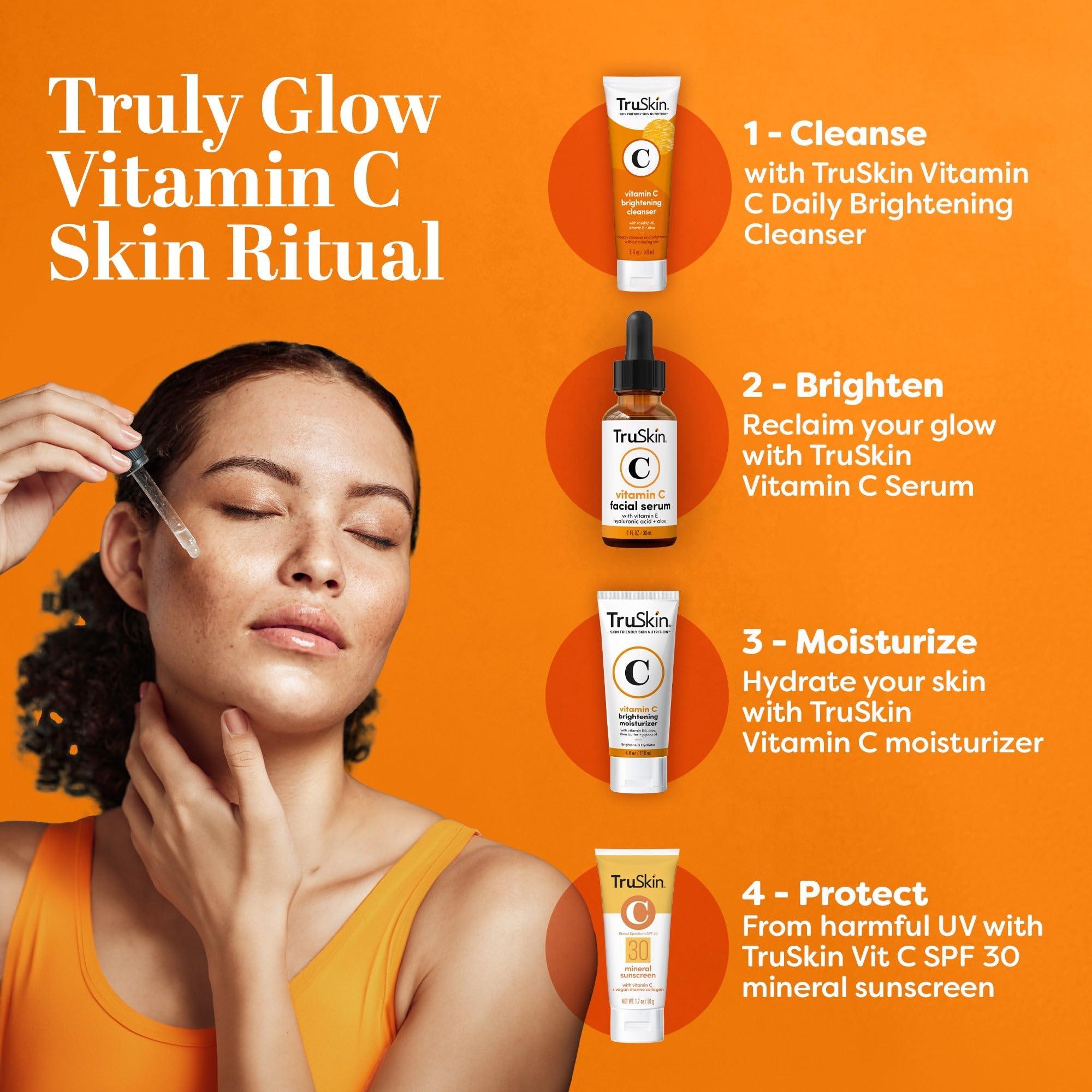 TruSkin Vitamin C Serum For Face – Anti Aging Formula with Vitamin C, Hyaluronic Acid, Vitamin E – Brightening Serum – Improve Appearance of Dark Spots, Tone, Fine Lines & Wrinkles, 1 Fl Oz - Image 6
