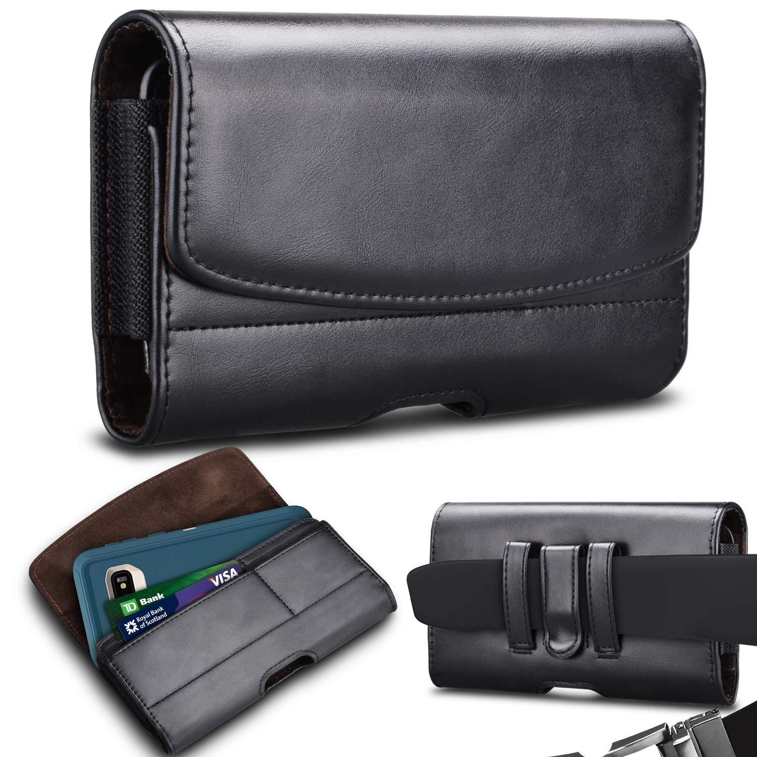 Takfox Phone Holster for Samsung Galaxy S25 Ultra S24 Plus S23 S22 S21 FE Note 20+ A13 A14 A15 A16 A35 A36 A51 A71 5G iPhone 16 Pro Max 16E Leather Belt Clip Holster Holder Carrying Pouch Case, Black