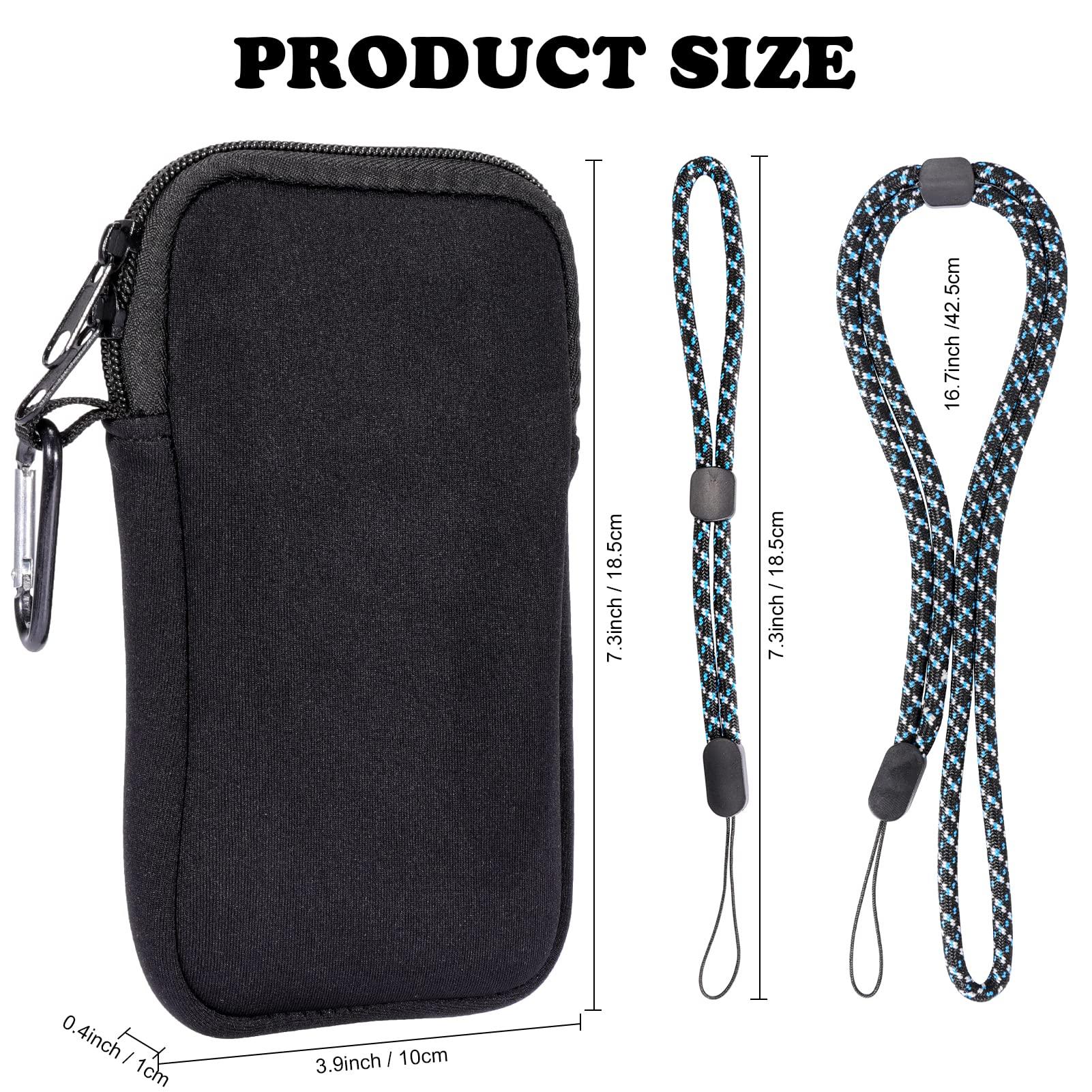 Phone Sock, Universal Shock & Impact Resistant Neoprene Pouch with Carabiner and Lanyard Strap Sleeve Case for Hiking & Travelling Phone Bag Fits Phones up to 7 Inches, Black, M - Image 6
