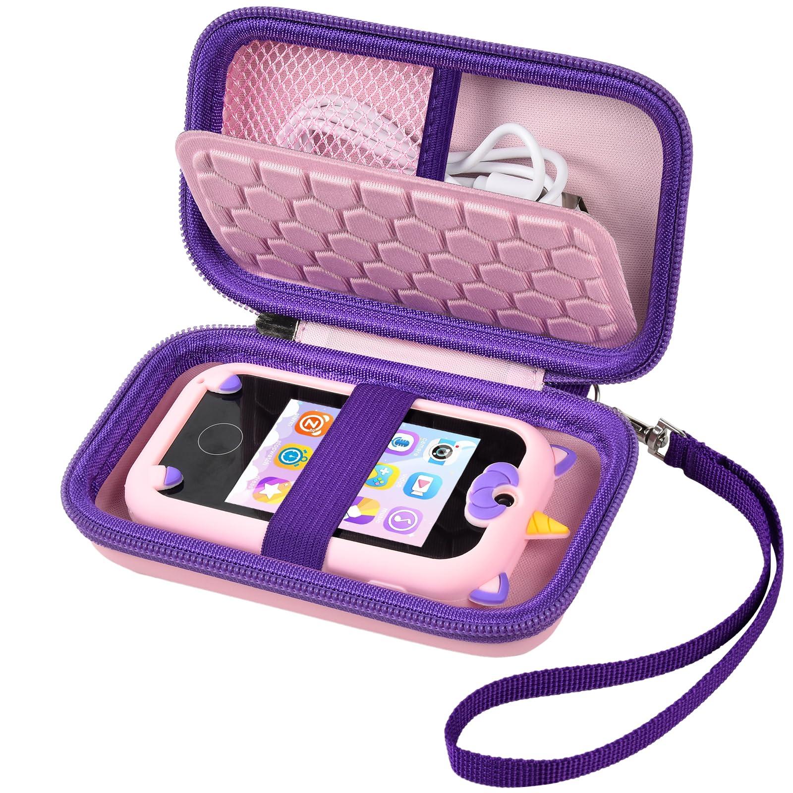 ALKOO Kids Toy Smartphone Case Compatible with Kikapabi/for Joozfee/for dancingcow/for Prysyedawn, Learning Toys Holder for Toddler Play Cell Phone, SD Card, Lanyard and Cable Accessories- Pink