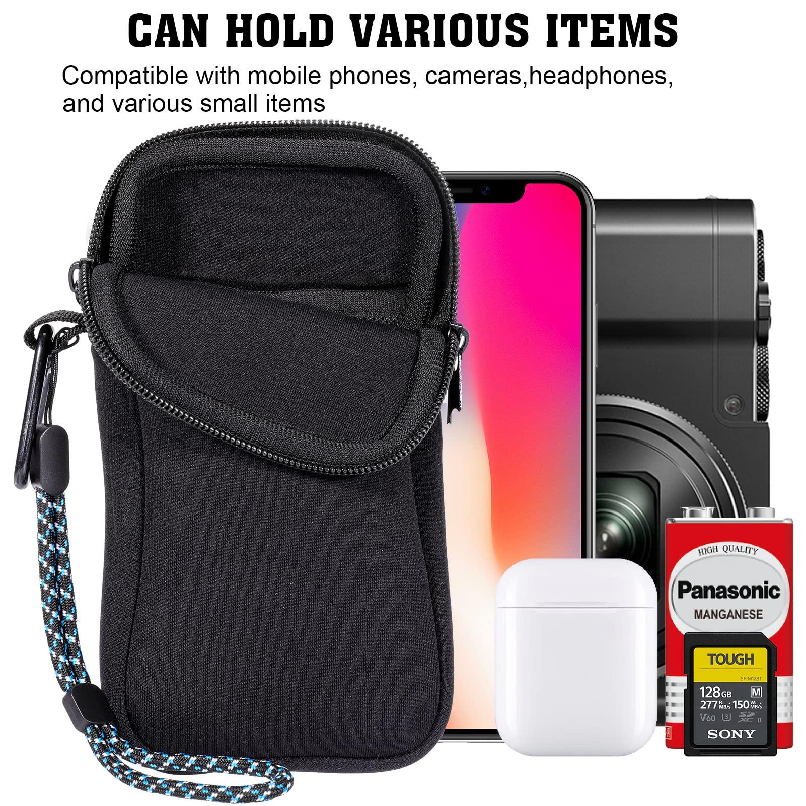 Phone Sock, Universal Shock & Impact Resistant Neoprene Pouch with Carabiner and Lanyard Strap Sleeve Case for Hiking & Travelling Phone Bag Fits Phones up to 7 Inches, Black, M - Image 4
