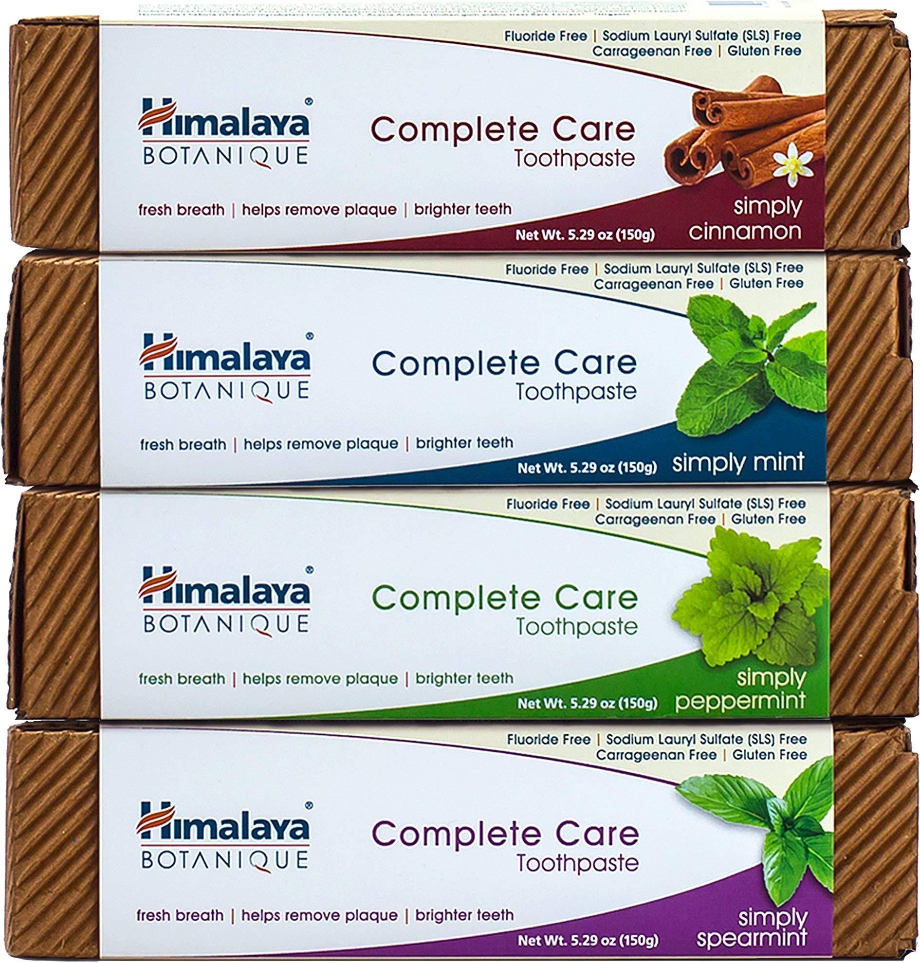 Himalaya Botanique Complete Care Toothpaste, Variety Pack - Fluoride Free Toothpaste for Clean Teeth & Fresh Breath - Vegan, Gluten Free, No Artificial Flavors, 5.29 oz (Pack of 4)