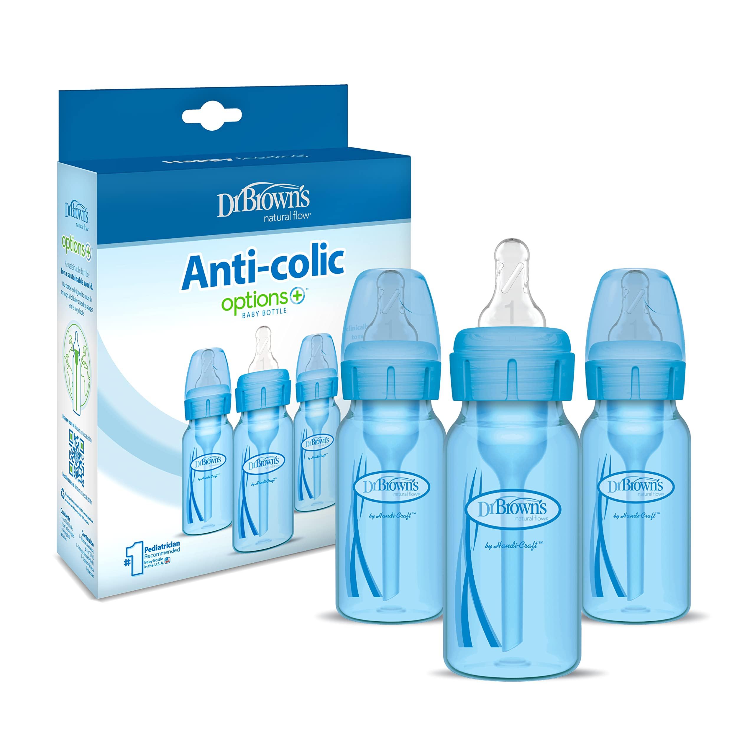 Dr. Brown’s Natural Flow® Anti-Colic Options+™ Narrow Baby Bottles 4 oz/120 mL, with Level 1 Slow Flow Nipple, 3 Pack, 0m+ Blue - Image 3