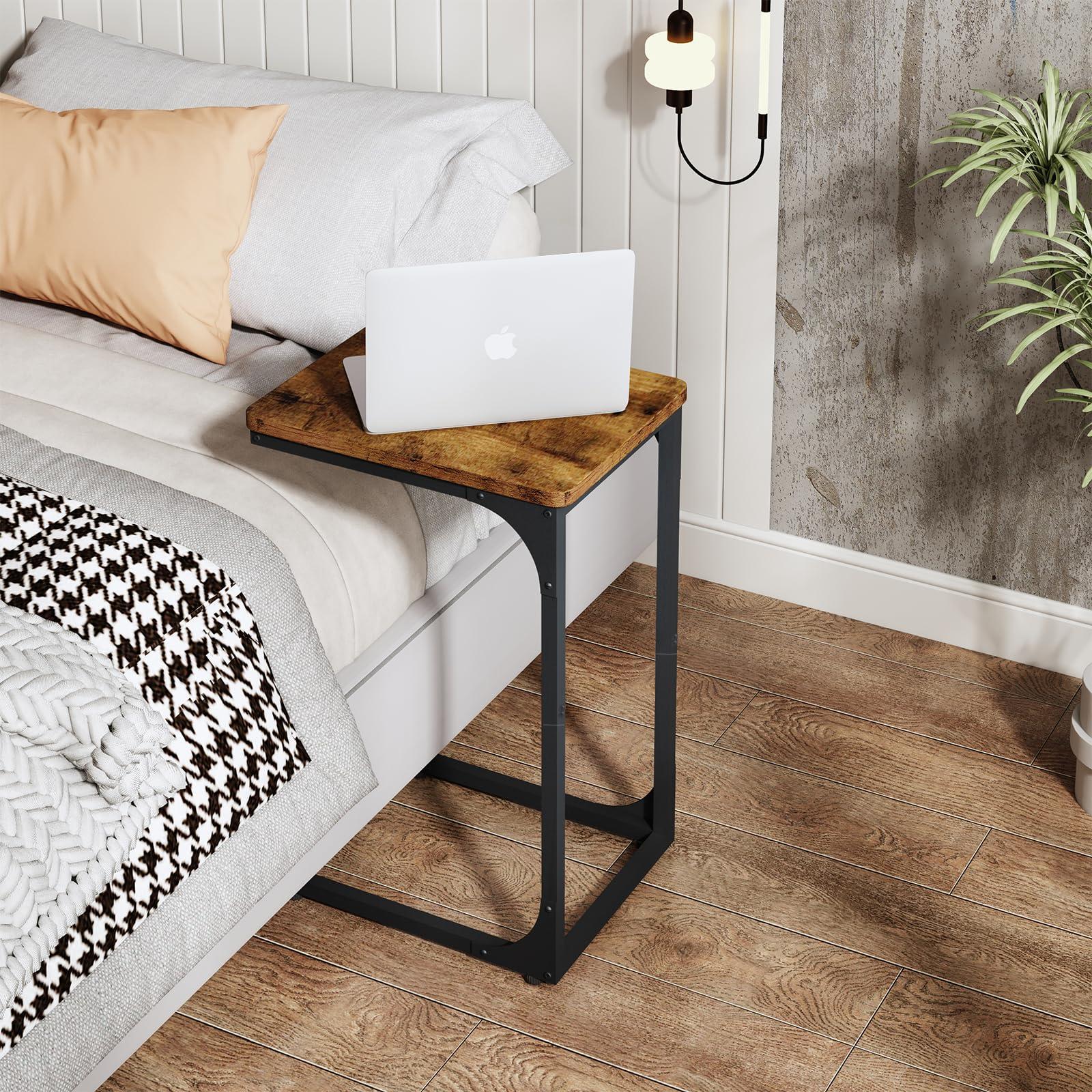 QEEIG C Table Side Table Set of 2 Living Room Sets C Shaped Couch Tray End Tables Farmhouse, Rustic Brown (017-30BN) - Image 4
