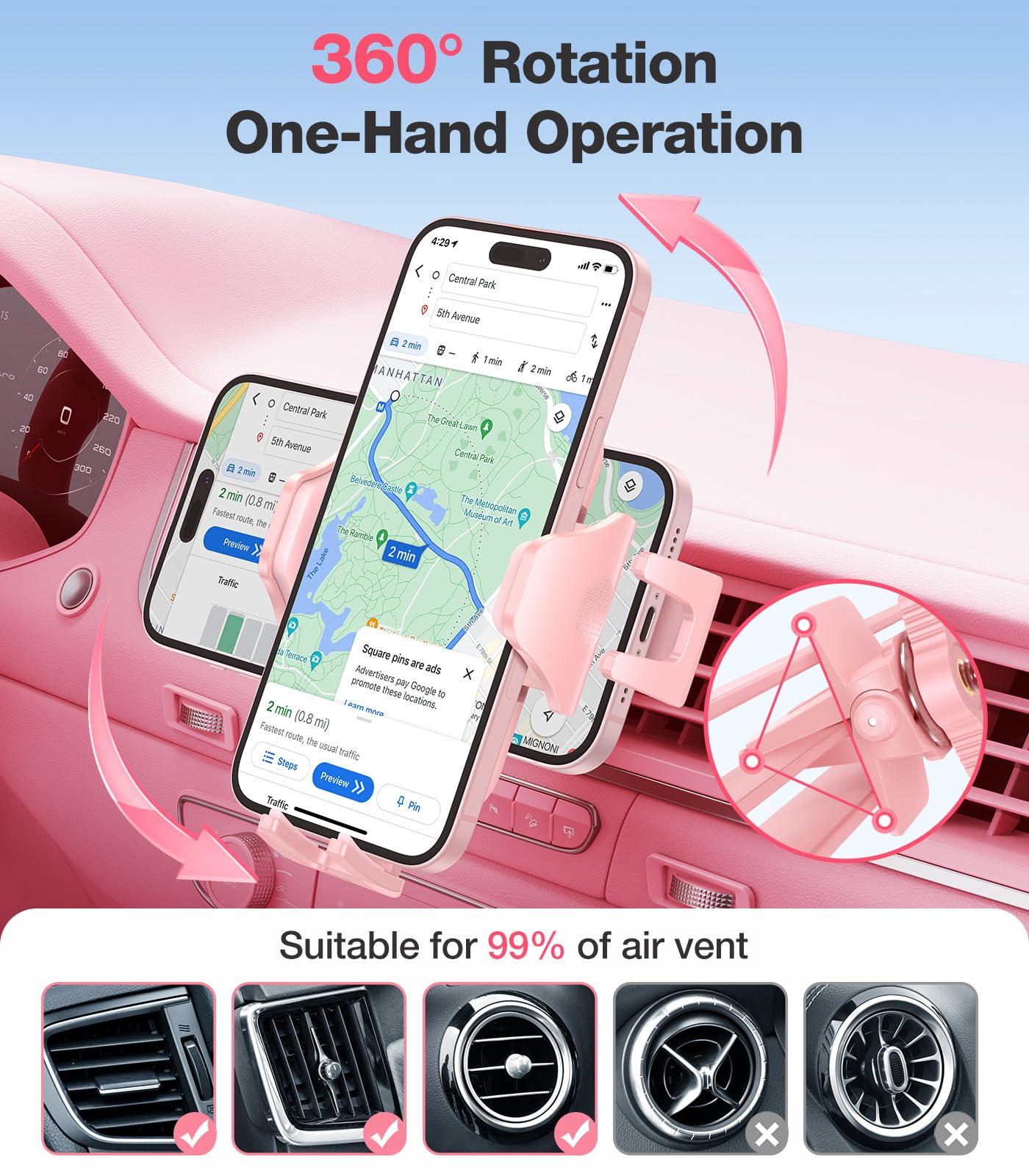 VICSEED Pink Phone Holder for Your Car [ Sturdy & Secure ] Air Vent Phone Mount for Car Hands Free Easy Clamp Cradle in Vehicle for iPhone Samsung Android Smartphone, Pink Car Accessories - Image 4