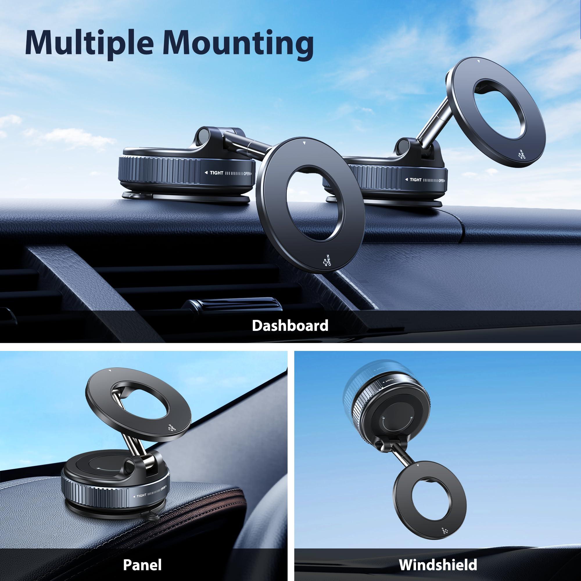 CreaDream Car Phone Mount for Magsafe, Ultra Strong Vacuum Magnetic Suction Cup Cell Phone Holder with 360° Rotation, Foldable Phone Holders for Your Car, Car Accessories for All Smartphones（Black） - Image 5