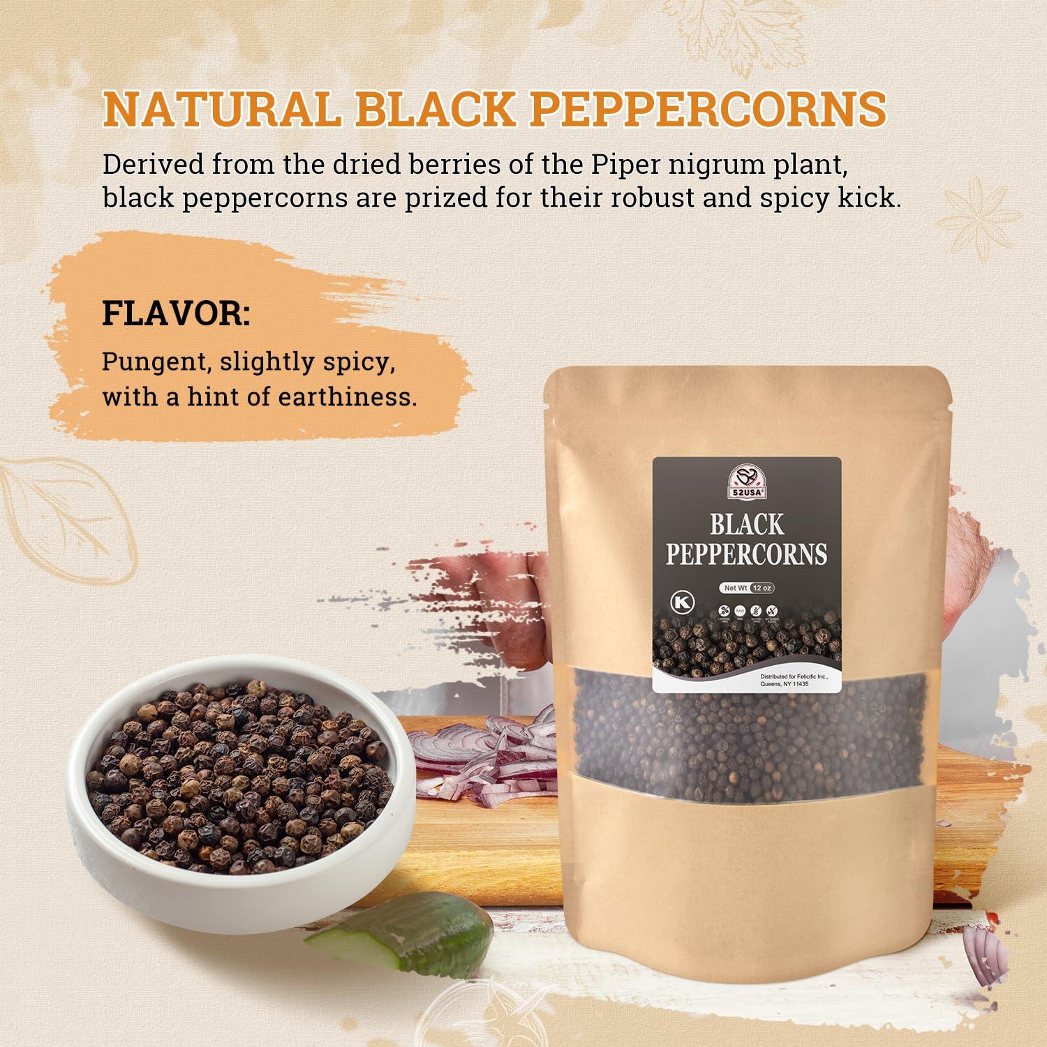 52USA Black Peppercorns 12 oz and Coarse Sea Salt 2 lbs, Salt and Pepper for Grinder Refill, Whole Peppercorns - Image 4