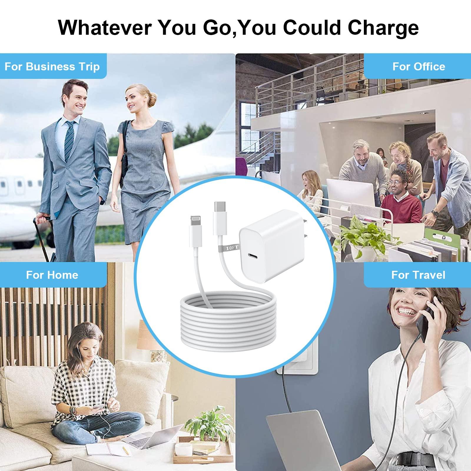 iPhone 14 13 12 Fast Charger,[MFi Certified] 20W USB C Fast Charger Wall Charger Block Plug Adapter with 10FT Long Type-C to Lightning Fast Charging Data Sync Cord for iPhone14 13 12 11 Xs Xr X(3Pack) - Image 7