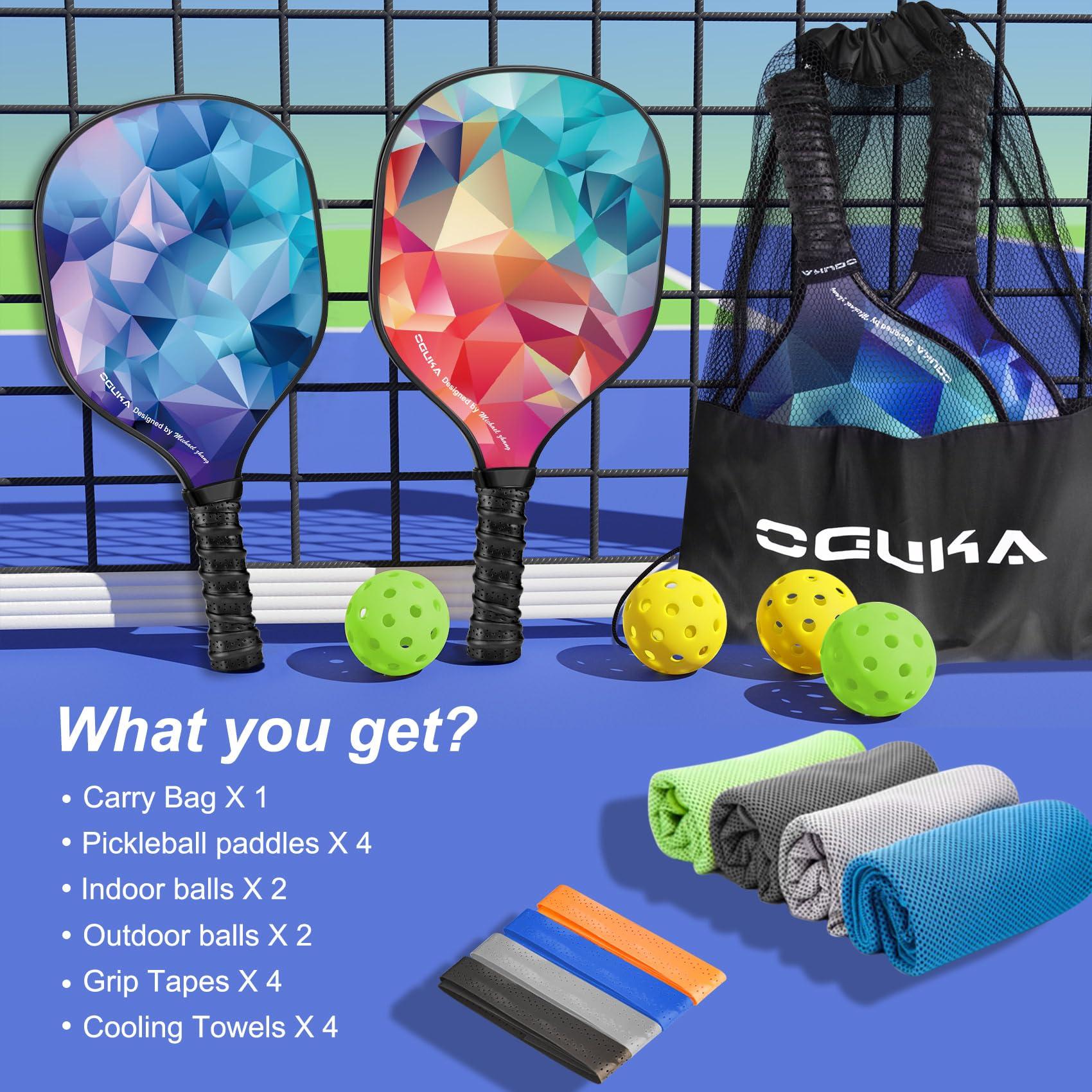 Oguka Pickleball Paddles, USAPA Approved Lightweight Pickleball Paddles Set of 4, 4 Pickleball Balls, 4 Cooling Towels& Bag, Premium Pickleball Rackets for Beginners & Pros - Image 6
