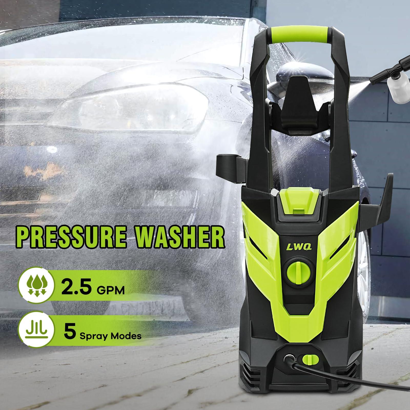 Electric Pressure Washer, 2.5 GPM Power Washer with 4 Quick Connect Nozzles, High Pressure Cleaning Machine with Foam Cannon for Cars/Fences/Driveways/Patios/Home Cleaning (Green) - Image 2