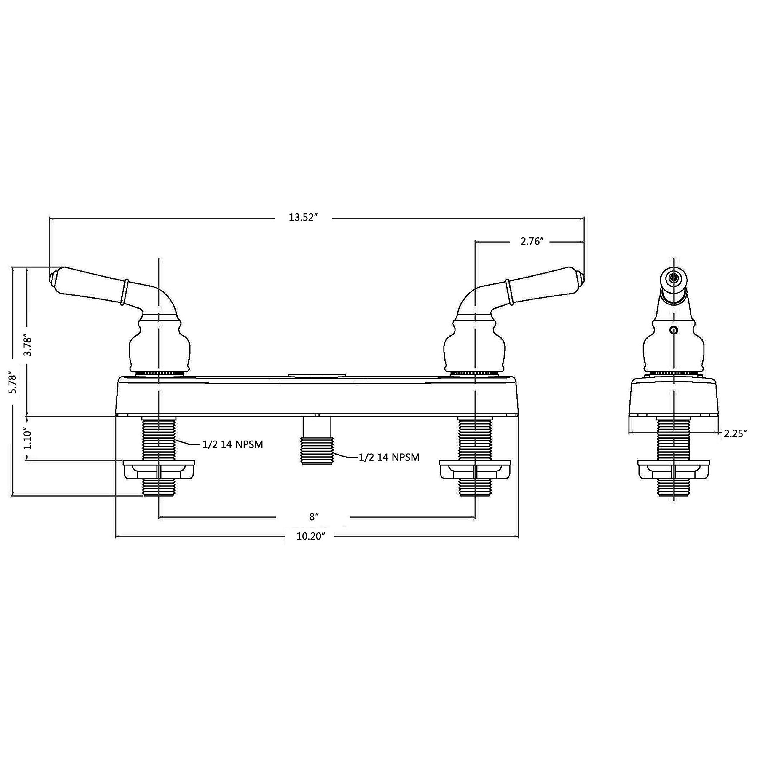 Laguna Brass 3320CP/4010CP Mobile Home Non-Metallic Two Handle 8" Shower Faucet Valve with Matching Shower Head/Arm/Flange Chrome Finish - Image 2