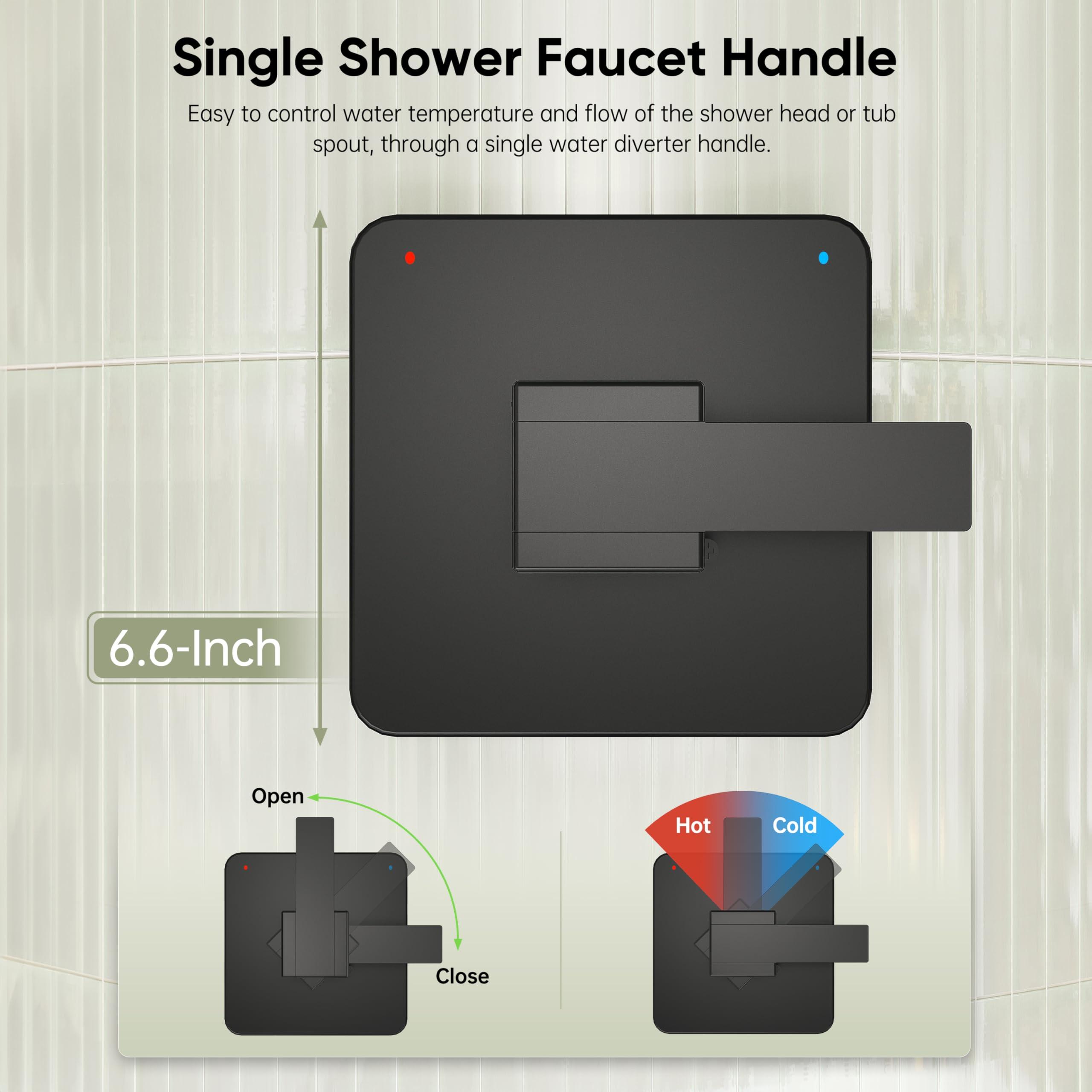 Replacement for Delta Shower Trim Kit 14 Series, All Metal Tub Shower Faucet Set, 6-Inch Matte Black Shower Head and Handle Set(Valve/Cartridge Not Included) - Image 6