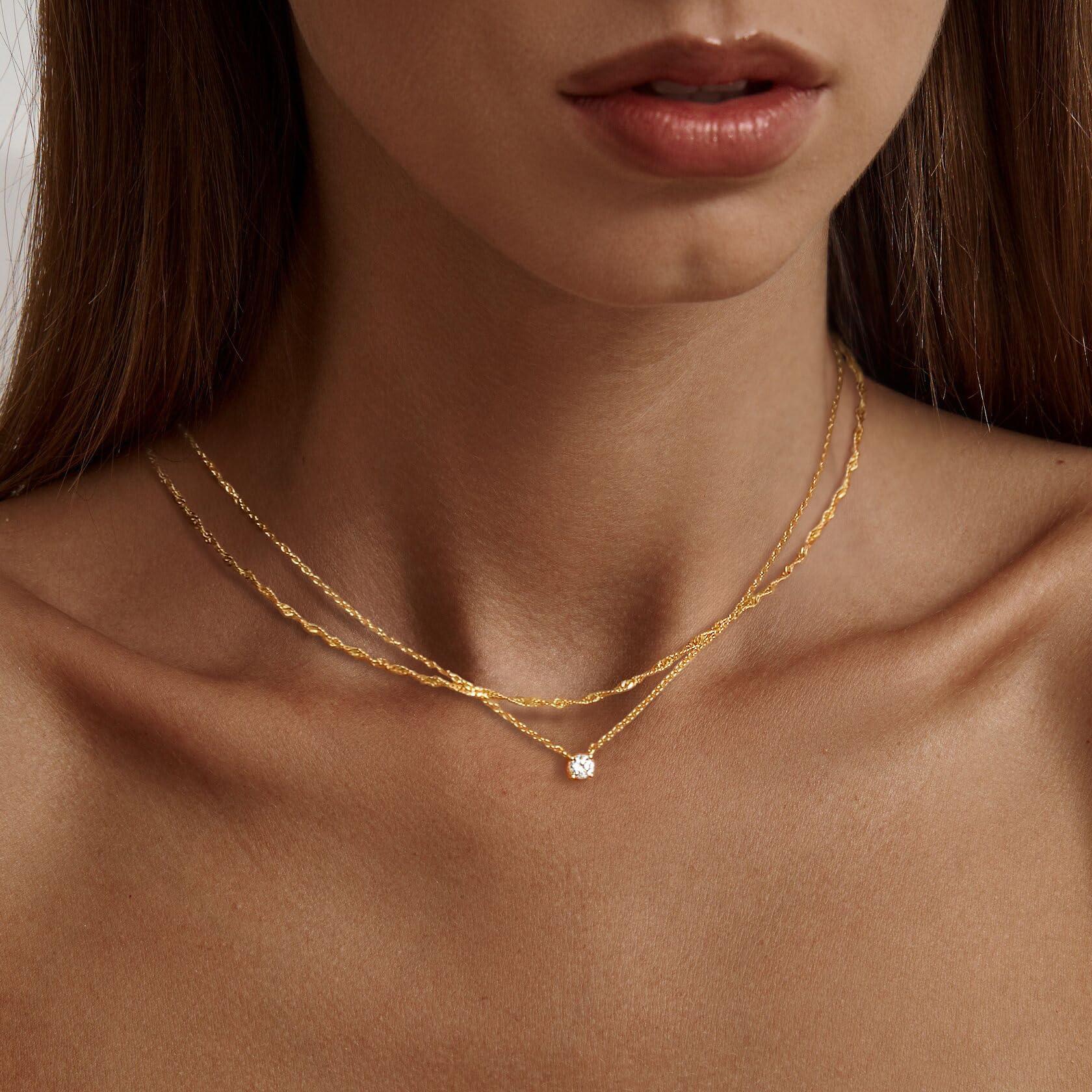 Tewiky Diamond Necklaces for Women, Dainty 14k Gold/Sterling Silver Choker Necklace Simple Gold Plated CZ Jewelry Necklaces for Women Trendy Gifts - Image 2