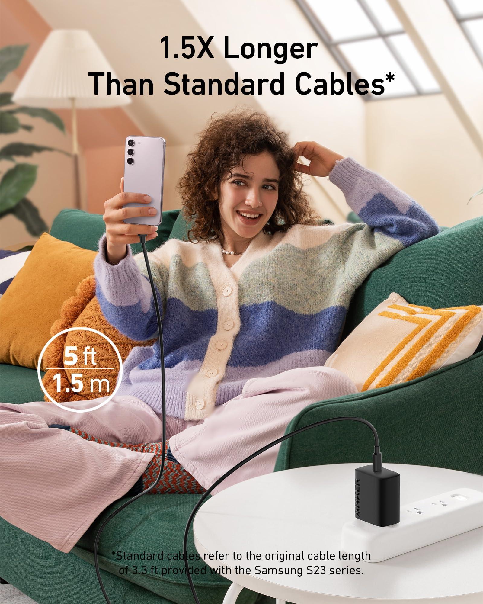 Anker 25W USB-C Super Fast Charger, Anker Charger (Non-Foldable) with USBC Cable, Supports PPS Fast Charging for Samsung Galaxy S23 Ultra/S23+/S23/S22/S21/S20/Note 20, & More 2Pack 5ft Cable Included - Image 5