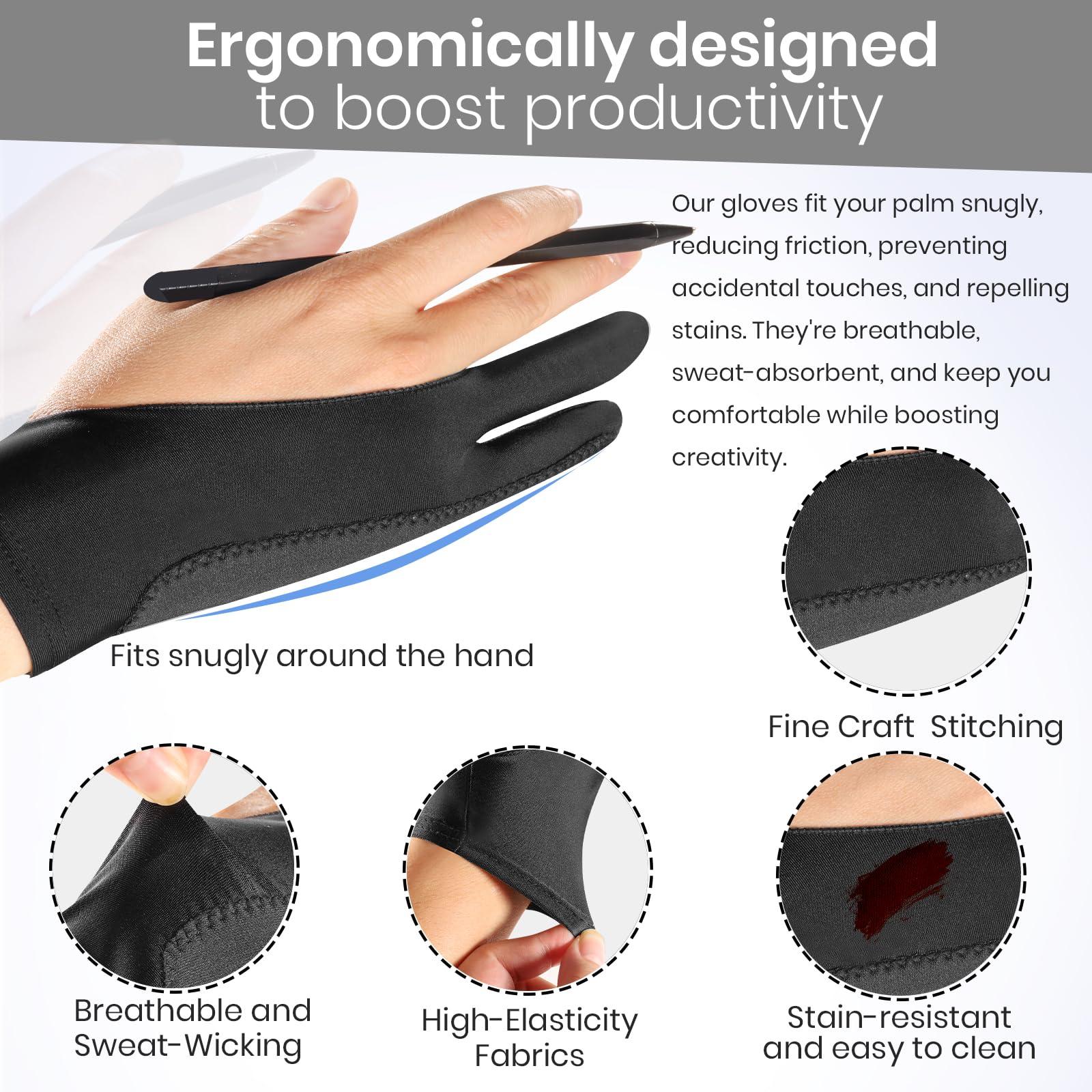 Digital Drawing Glove: 3-Layer Palm Rejection, Two-Finger Artist Glove for Drawing Tablet, iPad, Paper Sketching, Fits Left and Right Hand, Includes Cleaning Cloth(2 Pack,Black,Small) - Image 7