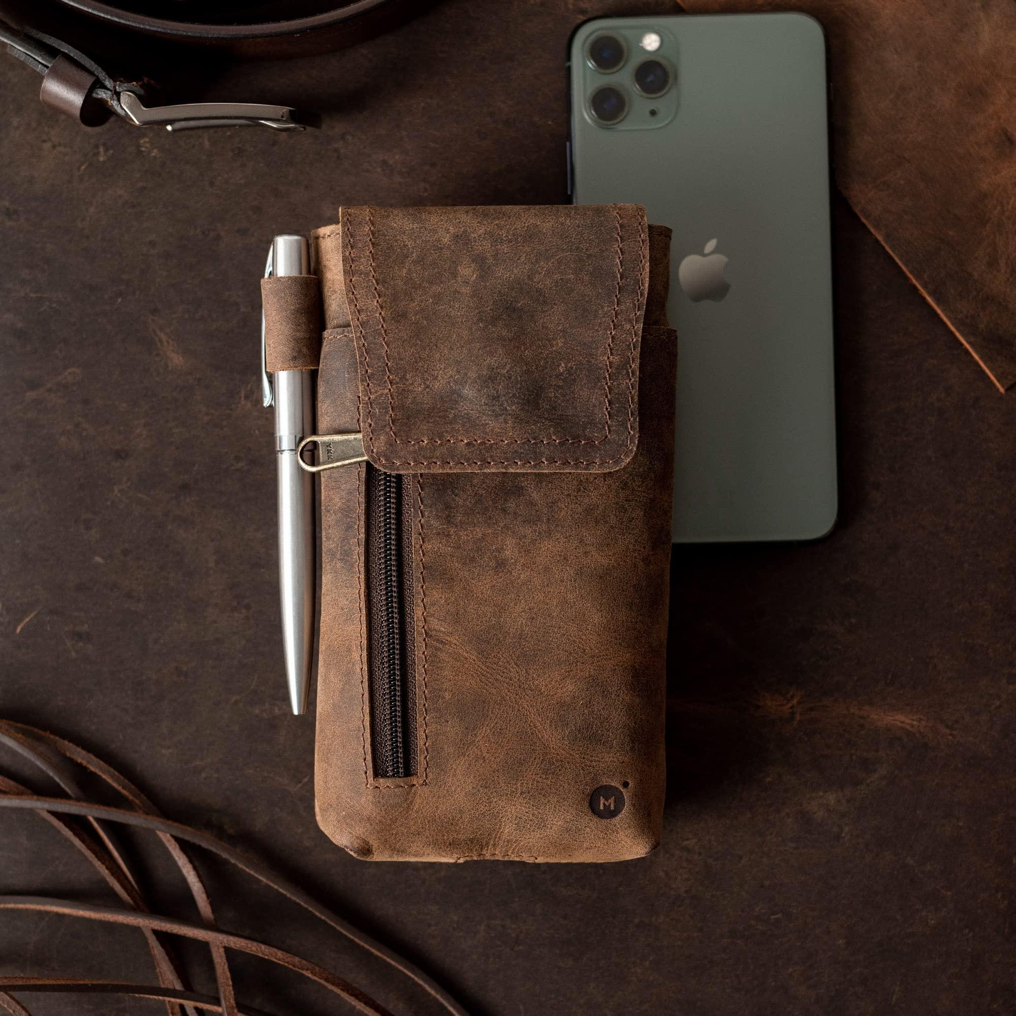 Moonster Leather Cell Phone Holster Genuine Full-Grain Buffalo Leather Secure & Durable Phone Belt Holder - 7'H x 3.5" W - Image 7