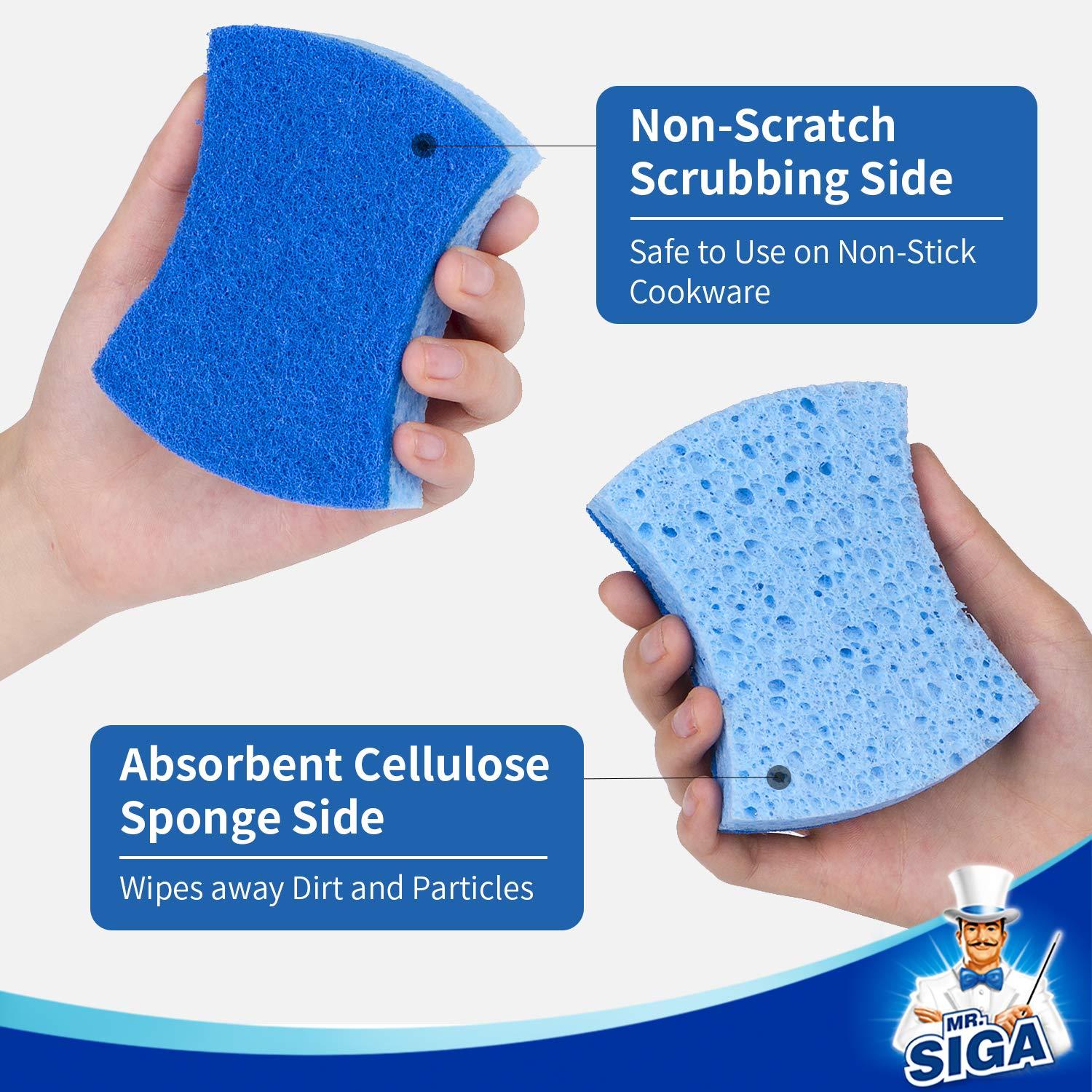 MR.SIGA Non-Scratch Cellulose Scrub Sponge, Dual-Sided Dishwashing Sponge for Kitchen, 12 Pack - Image 4