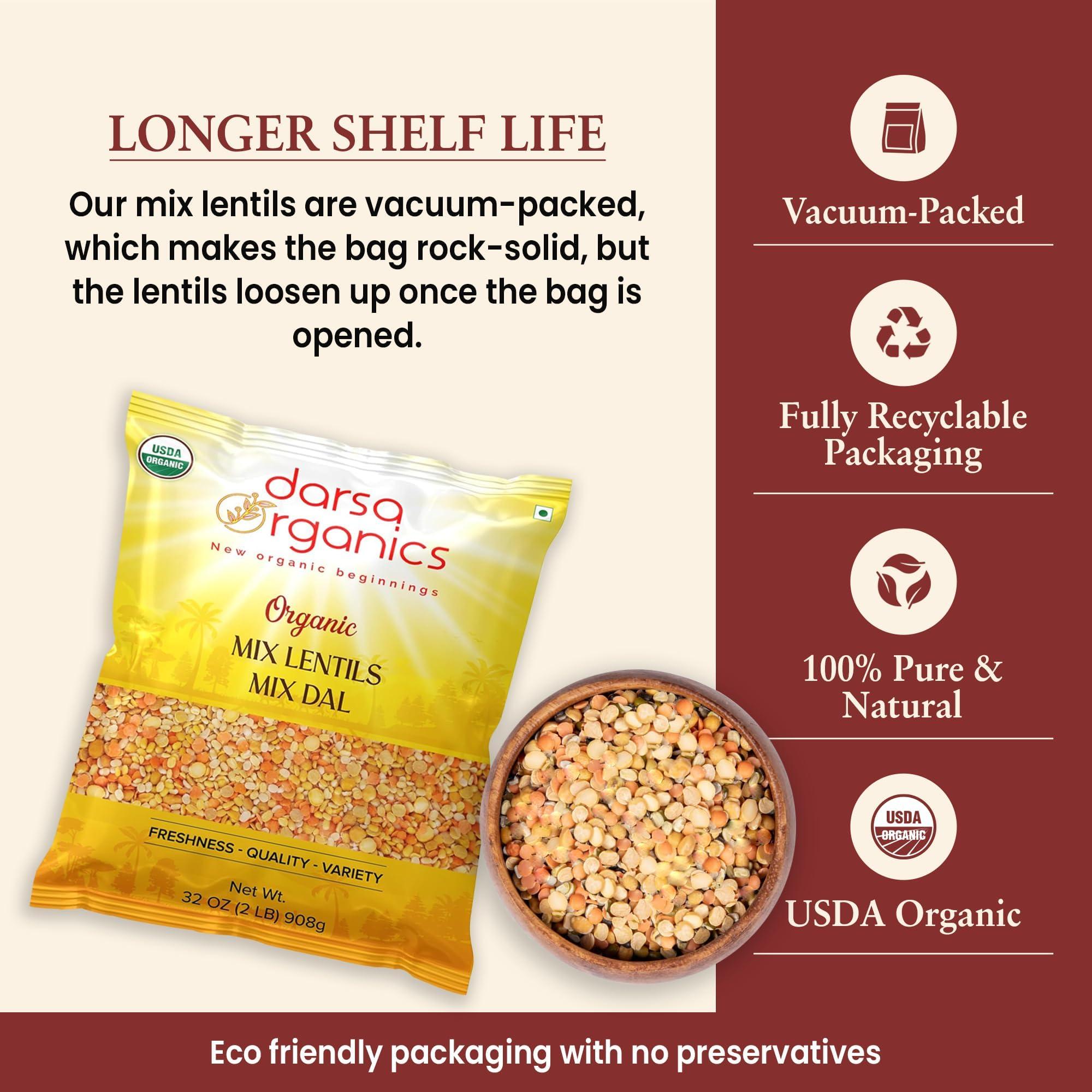 Darsa Organics Mix Lentils 2 lb – USDA Organic, Non-GMO, Kosher Mixed Dal – High Protein Indian Red Lentil Blend for Soup, Stews, Curry & Snacks – Chemical-Free, Premium Quality, Food-Grade Packaging - Image 5