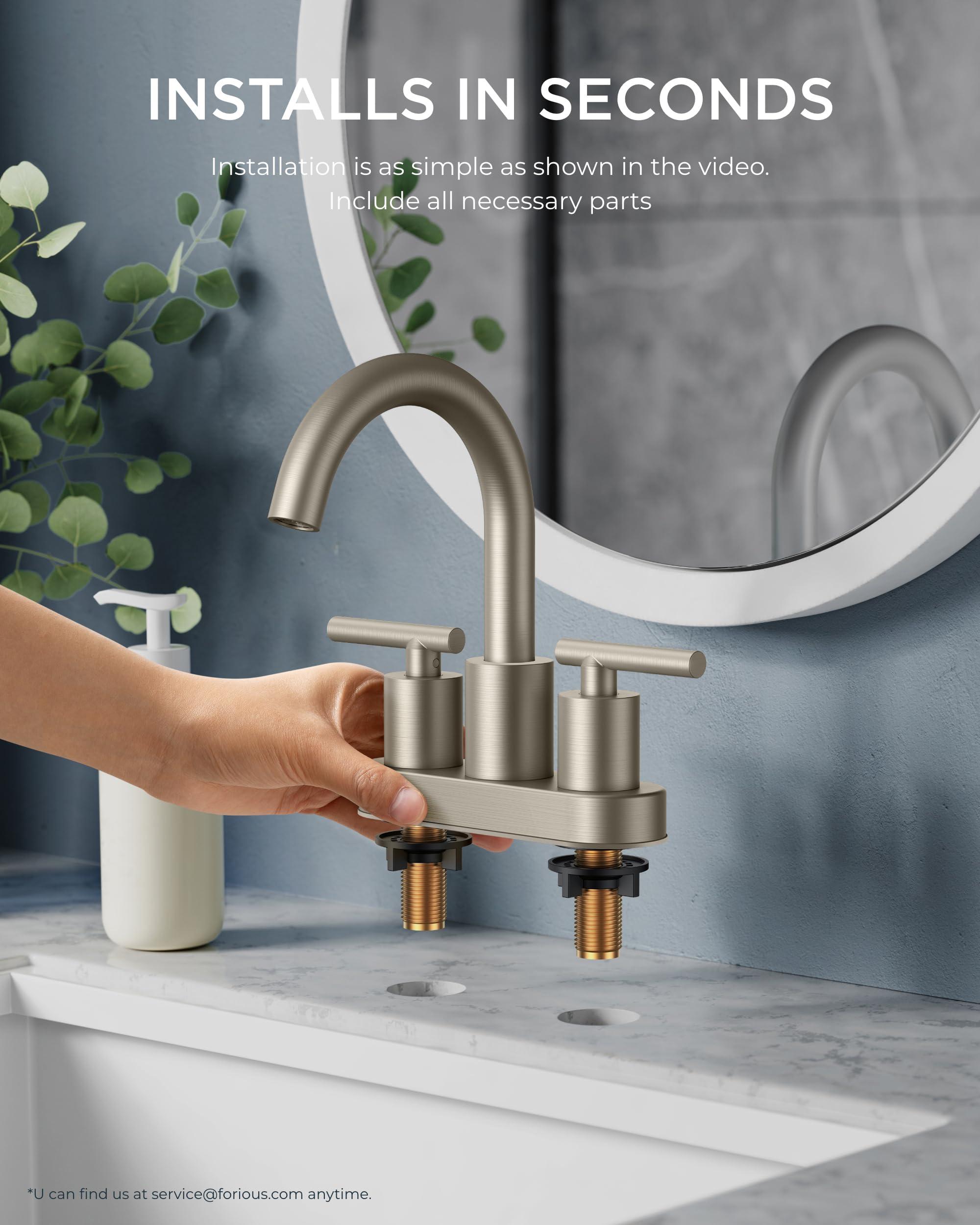 FORIOUS Brushed Nickel Bathroom Faucet 2 Hole, 4 Inch Centerset Bathroom Sink Faucet Brushed Nickel with Metal Dain, 24" CUPC Hoses, 360° Swivel Gooseneck for RV Basin - Image 8
