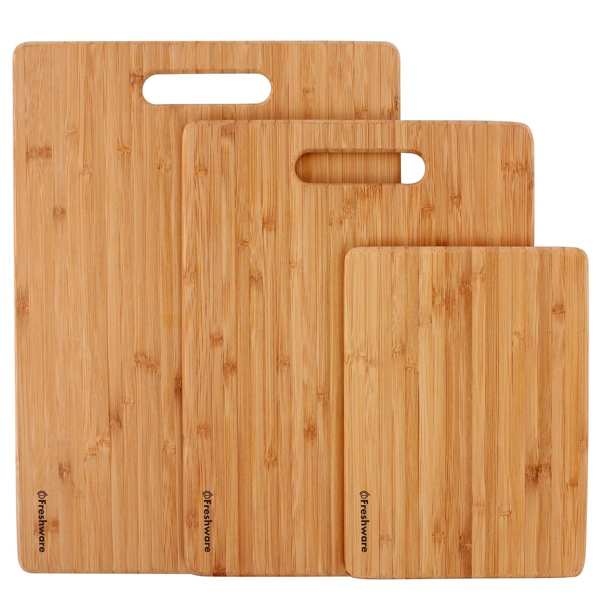 Bamboo Cutting Boards for Kitchen [Set of 3] Wood Cutting Board for Chopping Meat, Vegetables, Fruits, Cheese, Knife Friendly Serving Tray with Handles - Image 3