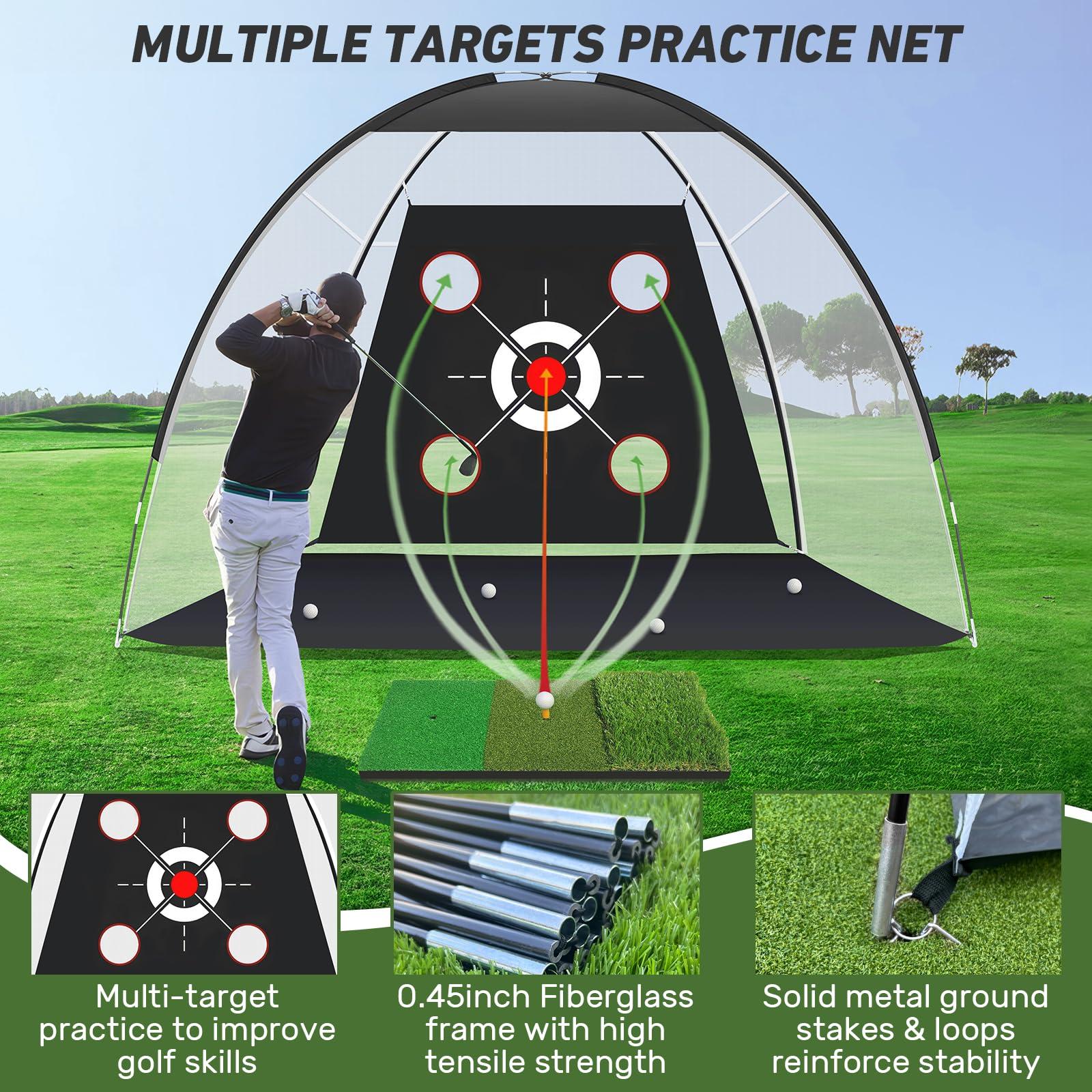 KLAODOT Golf Net with Practice Mat,Golf Hitting Aid Nets 10x7FT for Backyard Driving Chipping Training Swing with Target Mat Balls for Outdoor Indoor，Gifts for Men Dad Him and Golfer - Image 2