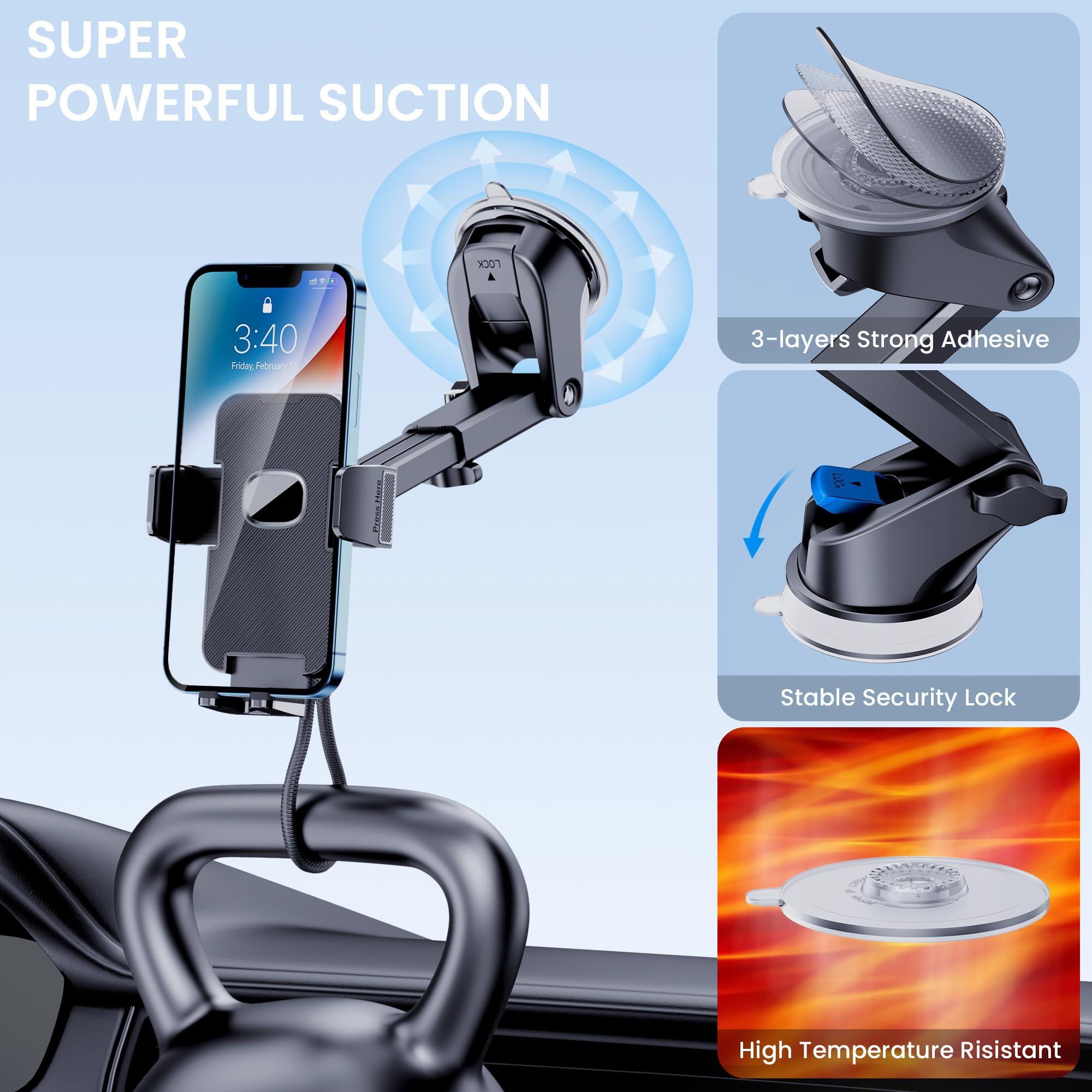 GUWEZ Phone Holder Car Mount for iPhone [Powerful Suction] Phone Mount for Car Dashboard Windshield Air Vent Universal Accessories [Thick Cases Friendly] Automobile Phone Holder Fit iPhone Smartphone - Image 3