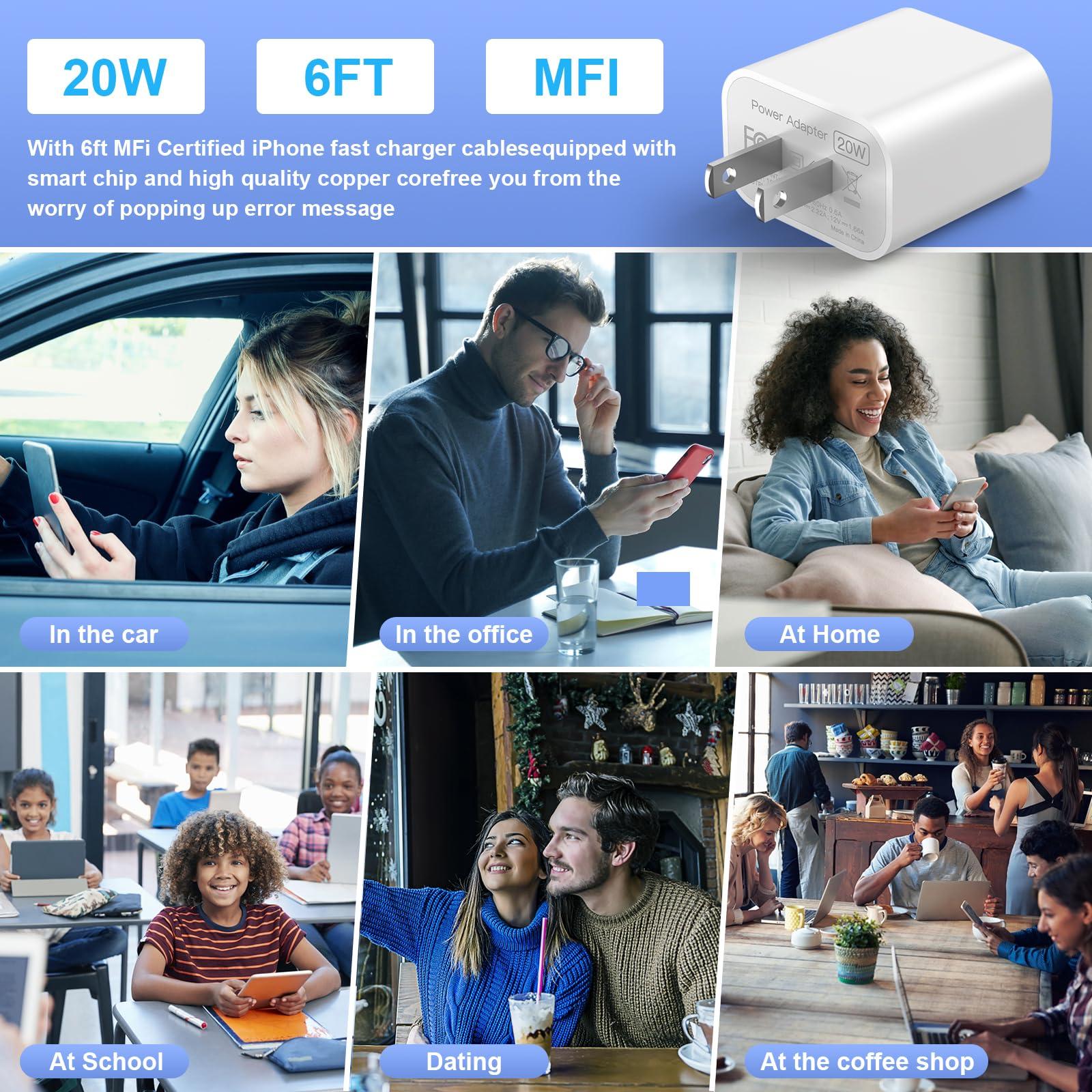 iPhone Charger Fast Charging,【Apple MFi Certified】 20W Type C Fast Charger Block with 6FT USB C to Lightning Cable for iPhone 14/13/13 Pro/12/12 Pro/12 Pro Max/11/Xs Max/XR/X,iPad,AirPods Pro, 3 Pack - Image 4