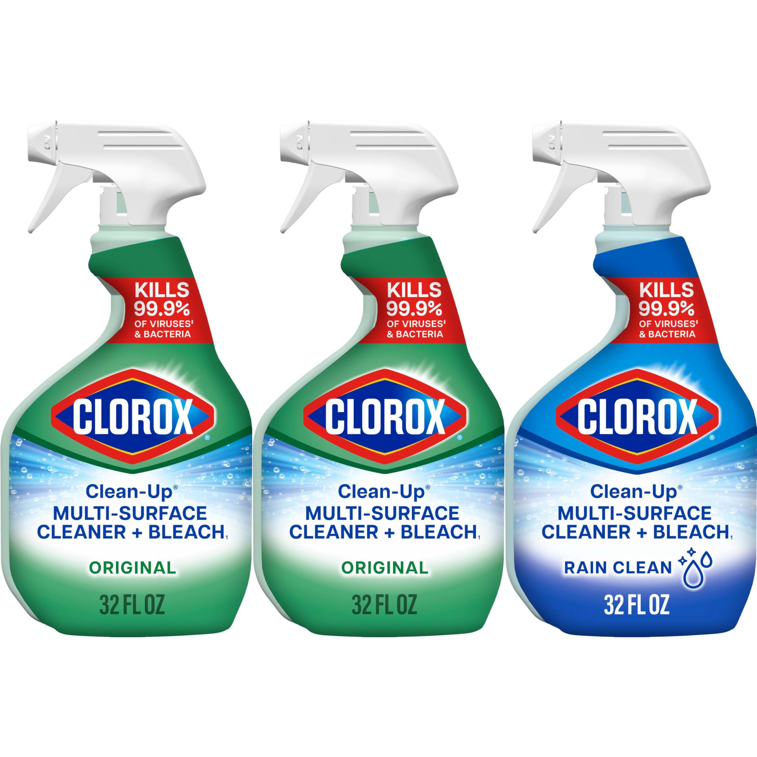 Clorox Clean-Up Cleaner + Bleach Value Pack, 3 Disinfectant and Cleaning Sprays, Kitchen and Bathroom Cleaning, Rain Clean and Original Scent, 32 Ounces (Pack of 3)