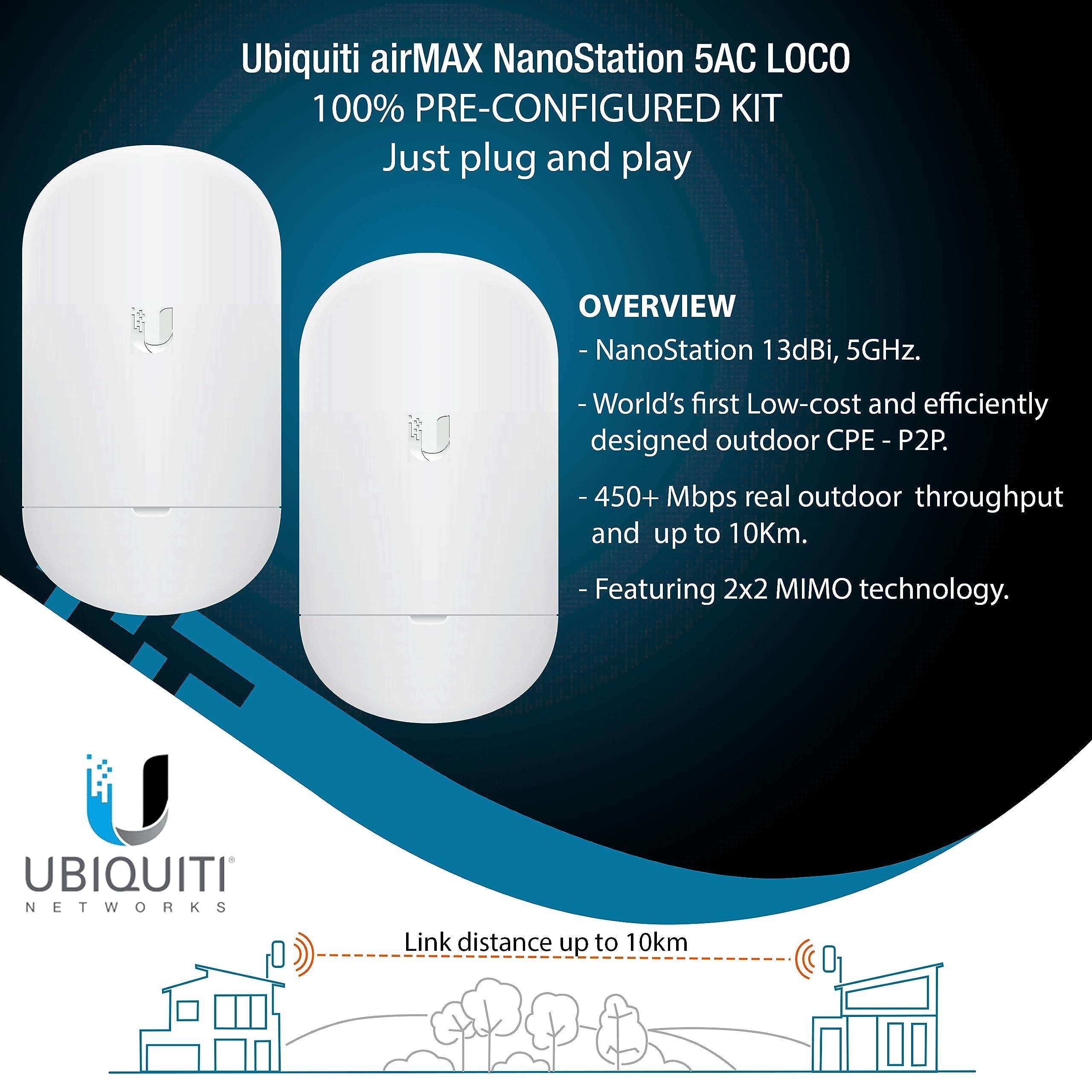 Wireless Bridge Ubiquiti LOCO5AC PRE-CONFIGURED, Bundle of 2 Ubiquiti Nanostation LOCO 5AC, Point to Point Outdoor WiFi Bridge, Plugh and Play, 5GHz, 450+Mbps, 10+km Link Range, Network Bridge - Image 2