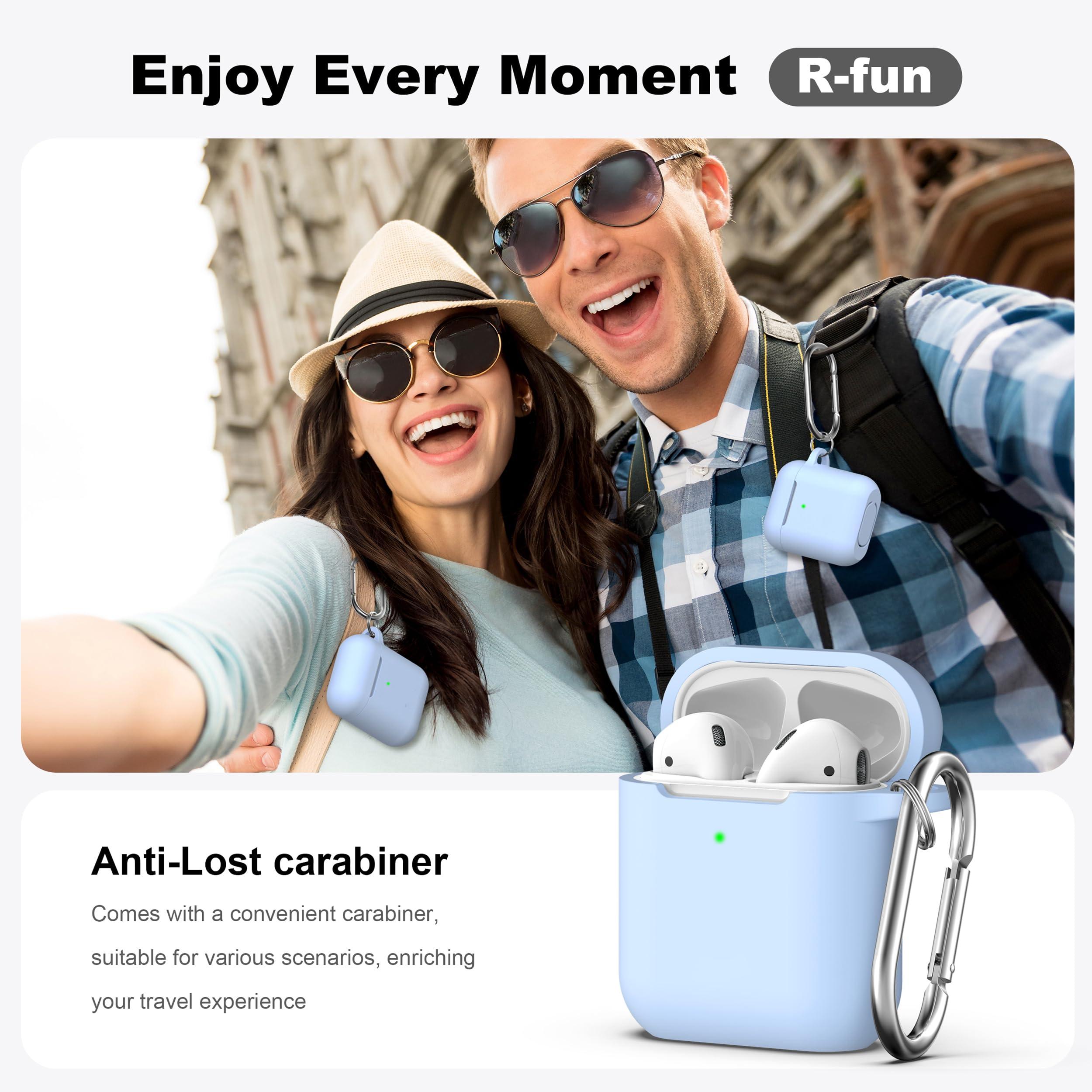 R-fun Compatible with AirPods Case Cover, Soft Silicone Protective Cover with Keychain for Women Men Compatible with Apple AirPods 2nd 1st Generation Charging Case, Front LED Visible,Sky Blue - Image 2