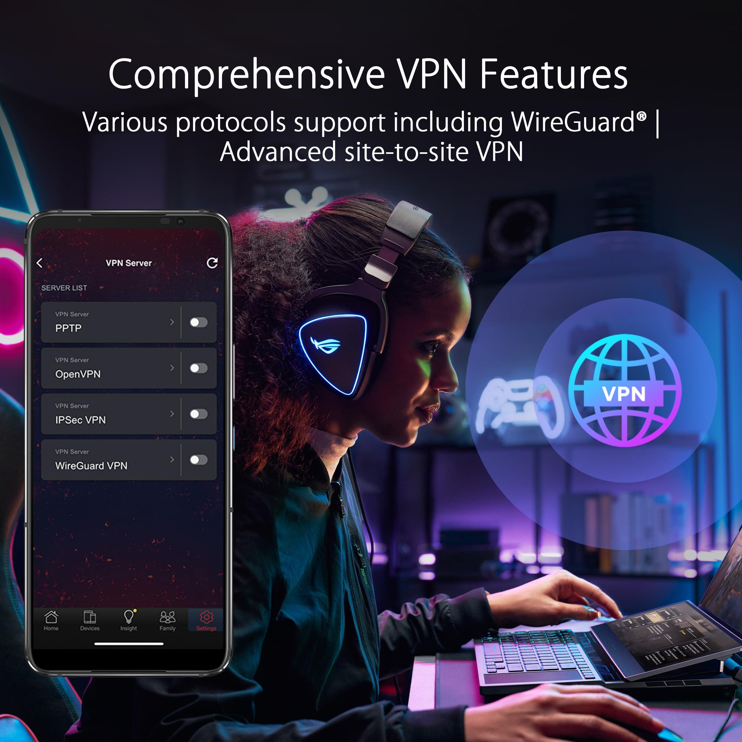 ASUS ROG Rapture GT-BE98 PRO First Quad-Band WiFi 7 Gaming Router supports 320MHz, Dual 10G Port, Triple-level Game Acceleration, Mobile Game Mode, Subscription-Free Security, AiMesh, and VPN features - Image 7