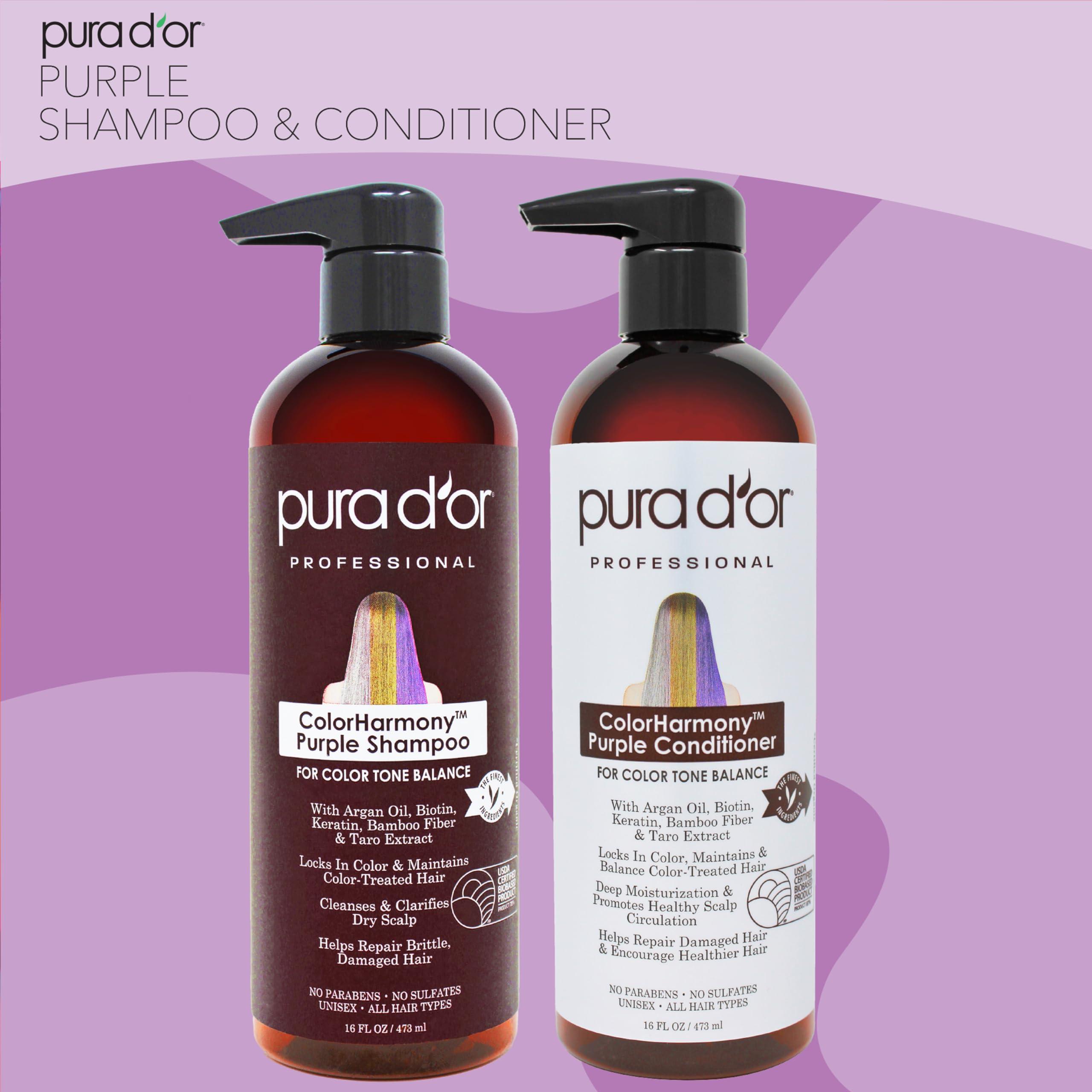 PURA D'OR Purple Shampoo & Conditioner (16oz x 2) ColorHarmony Biotin Set For Bleached, Blonde, Silver & Color Treated Hair - Keratin, Bamboo Fiber, No Sulfates - Men & Women - Image 2