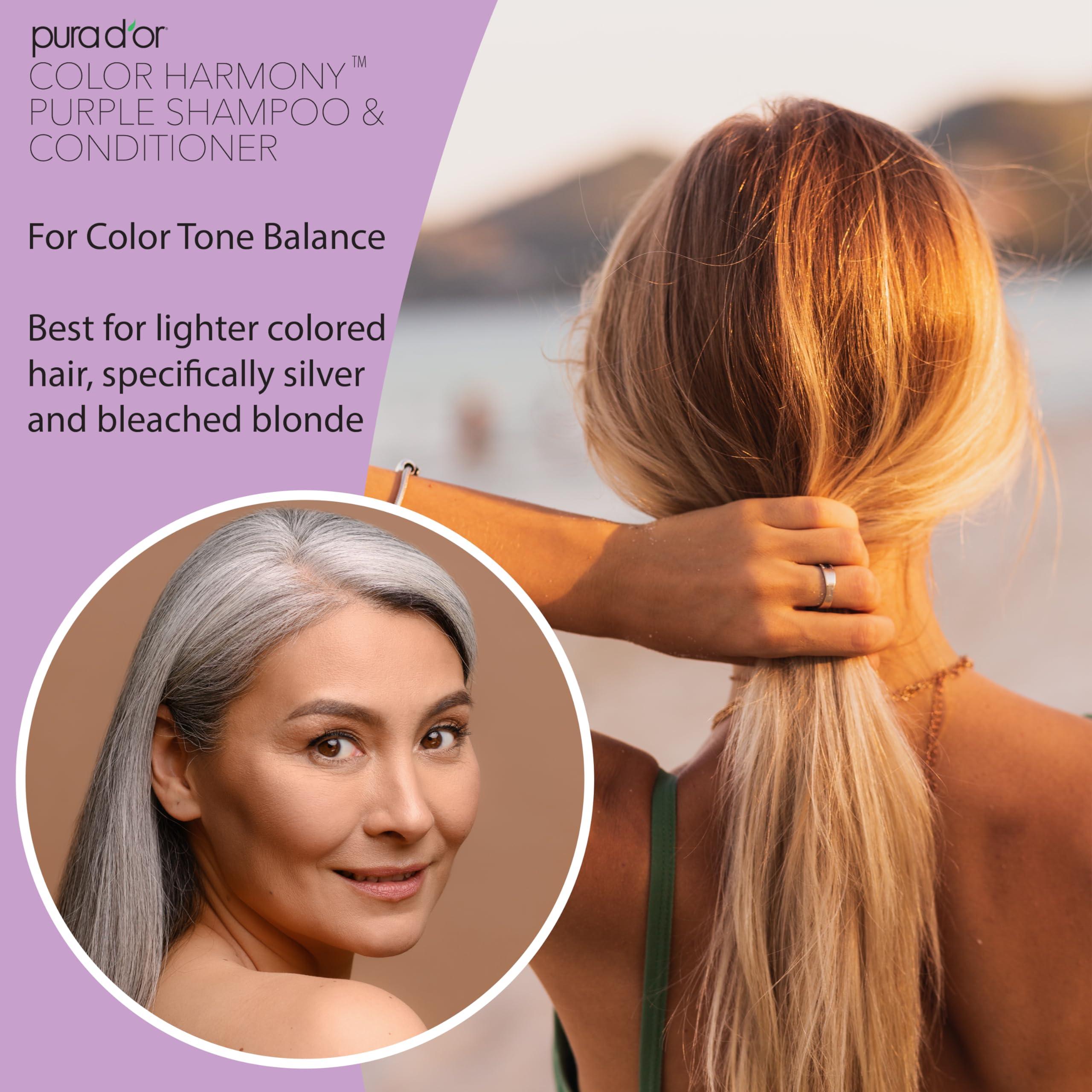 PURA D'OR Purple Shampoo & Conditioner (16oz x 2) ColorHarmony Biotin Set For Bleached, Blonde, Silver & Color Treated Hair - Keratin, Bamboo Fiber, No Sulfates - Men & Women - Image 6