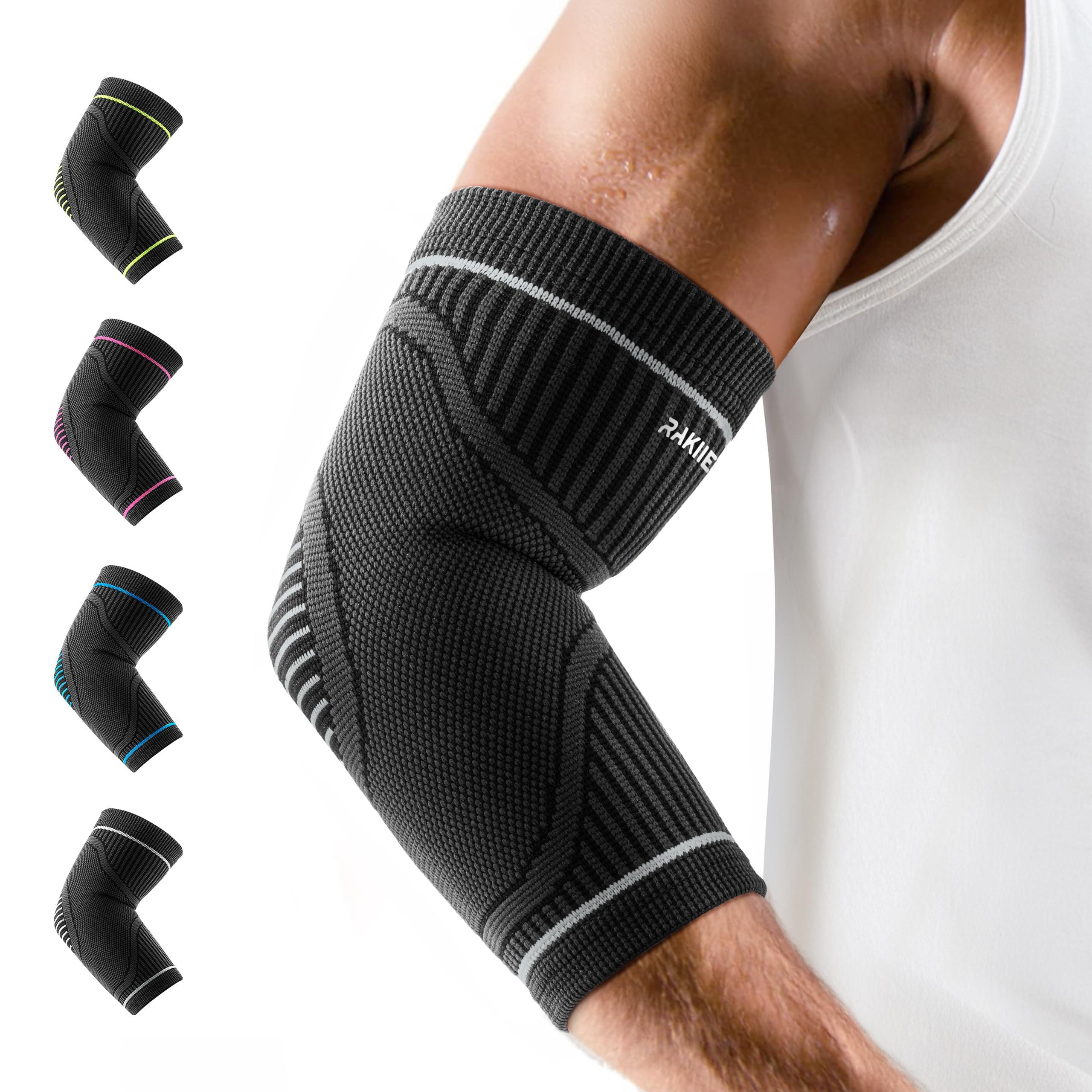 Rakiie Elbow Compression Sleeve 2 Pack, High Elastic Elbow Brace for Tendonitis and Tennis Elbow for Women & Men, Elbow Sleeve for Tennis, Golfer, Badminton, Weightlifting, Black M