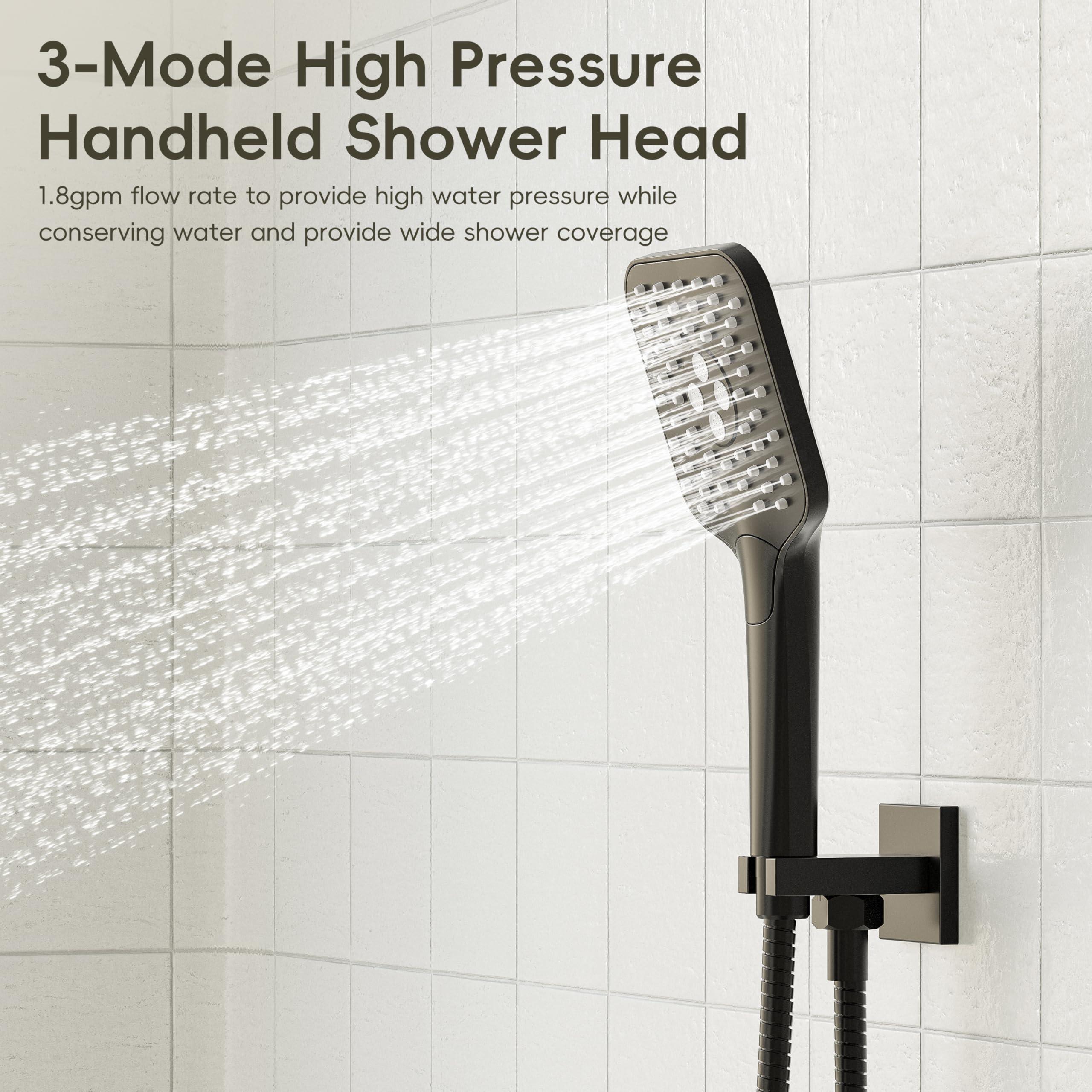 Gabrylly Shower System with Tub Spout, Wall Mounted Tub Shower Faucet Set for Bathroom with High Pressure 10" Rain Shower head and 3-Setting Handheld Shower Head Set,Matte Black - Image 5