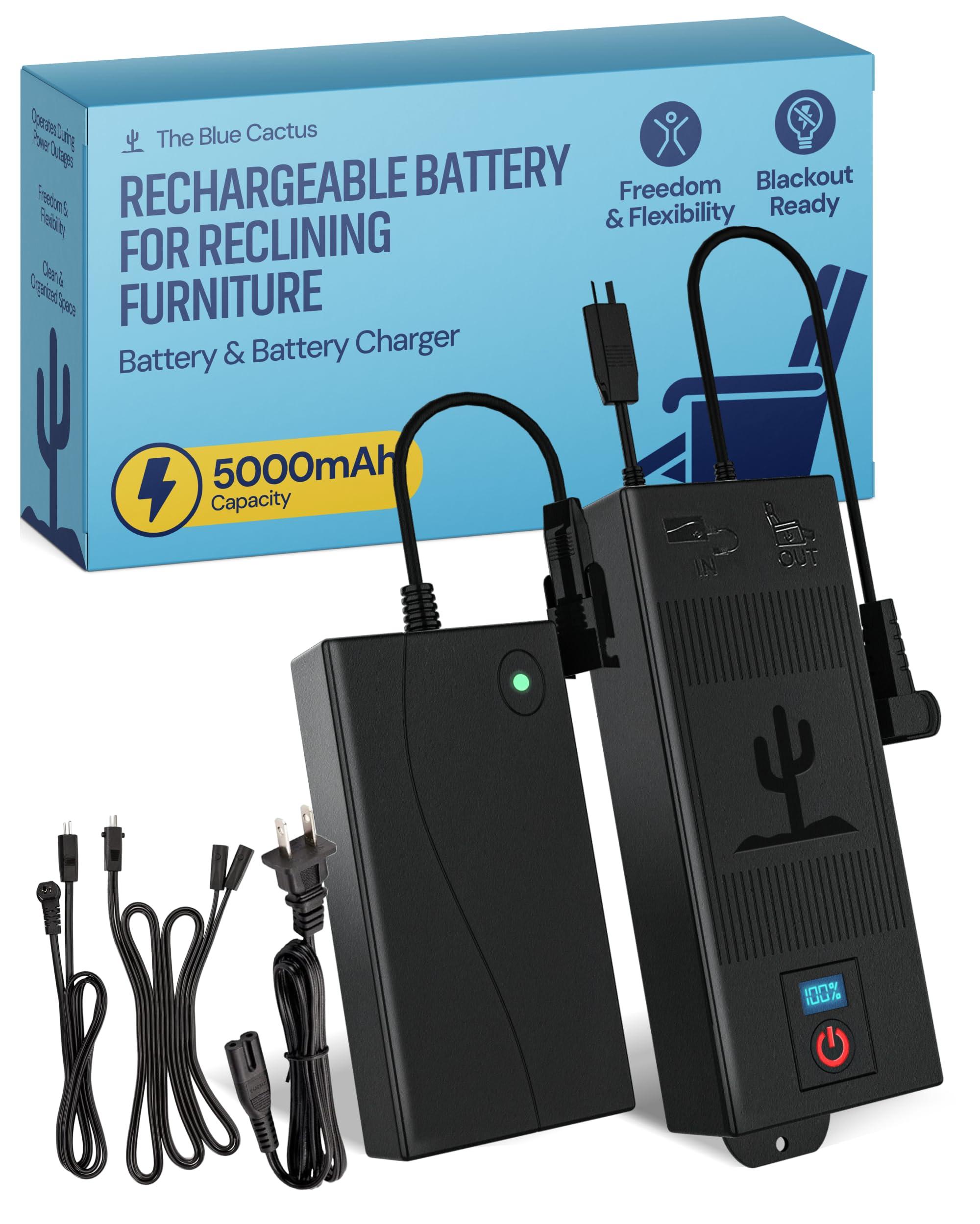 The Blue Cactus Big Battery Pack for Reclining Furniture with LED Screen and Low Charge Alerts – Wireless 5000mAh Couch Battery Pack Rechargeable for Power Recliner Power Supply