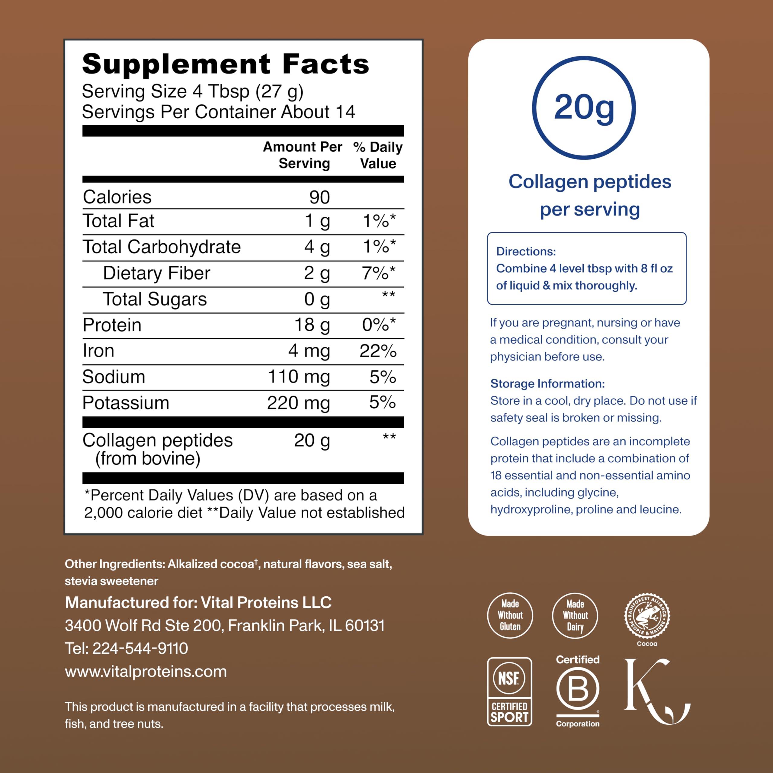 Vital Proteins Collagen Peptides Powder - Chocolate Powder for Hair, Nail, Skin, Bone & Joint Health, 13.5oz - Image 3