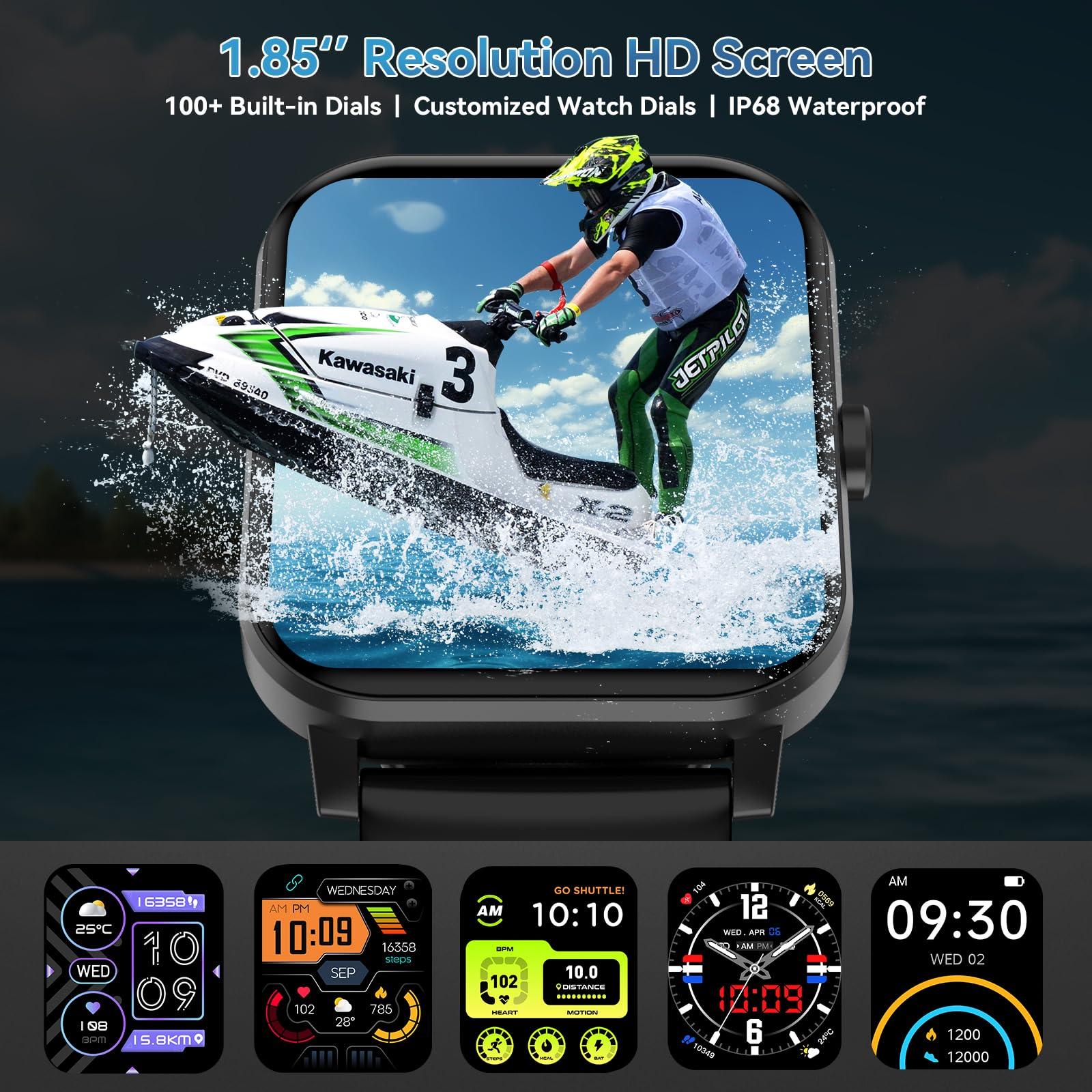Smart Watch, 1.85" HD Smartwatch for Men Women (Answer/Make Calls), Fitness Watch with Heart Rate/Sleep/IP68 Waterproof/120+ Sports Modes, Pedometer, Android Smart Watch for Android iOS (Black) - Image 5